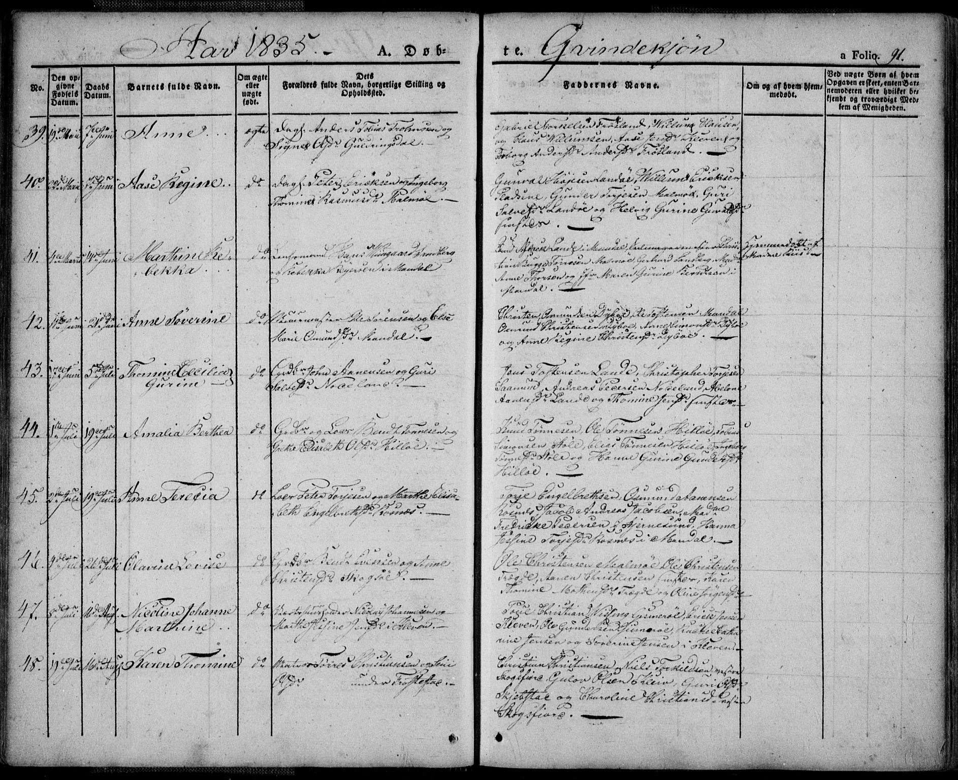 Mandal sokneprestkontor, AV/SAK-1111-0030/F/Fa/Faa/L0011: Parish register (official) no. A 11, 1830-1839, p. 91