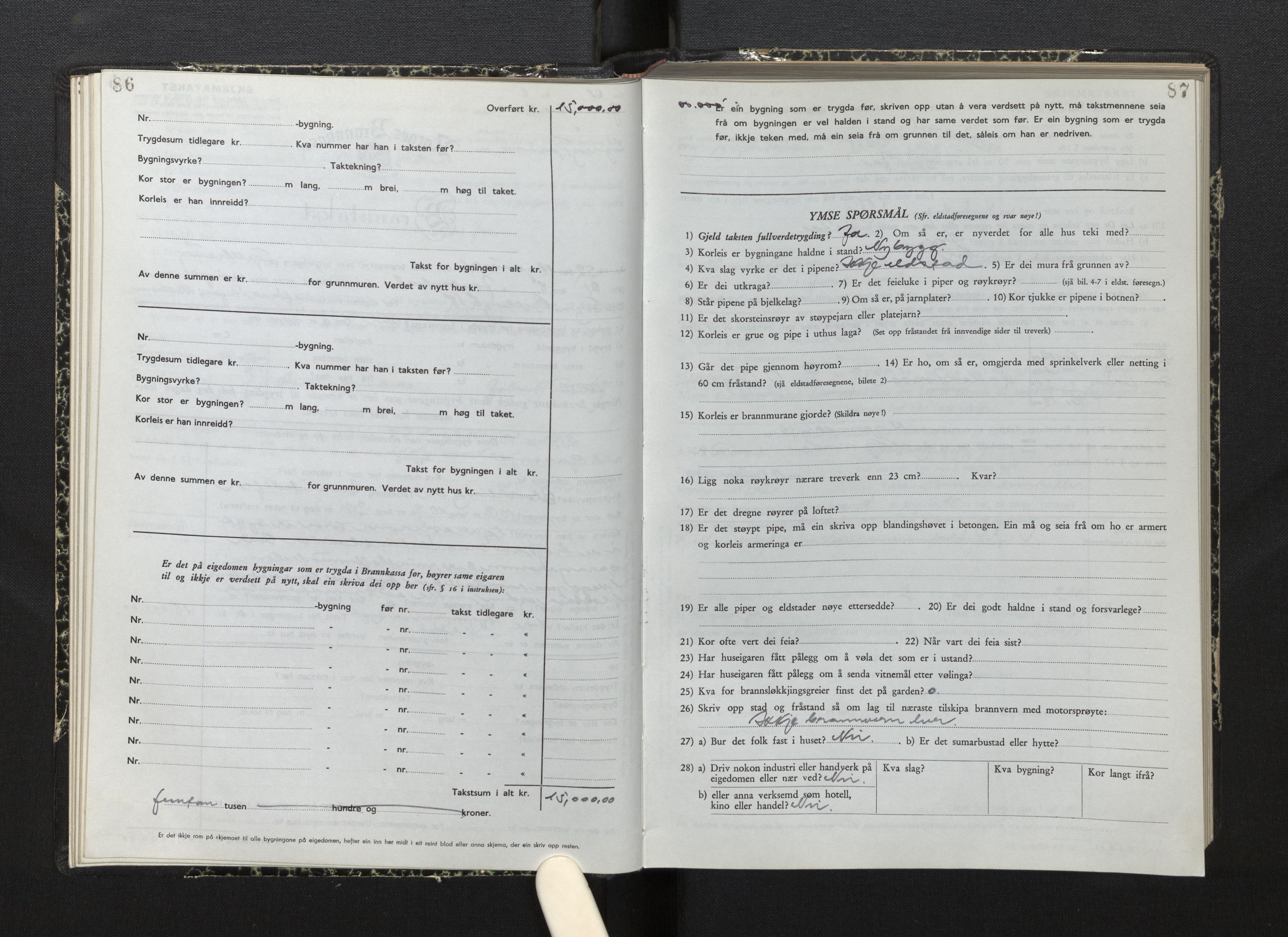 Lensmannen i Jostedal, SAB/A-28601/0012/L0007: Branntakstprotokoll, skjematakst, 1949-1955, p. 86-87