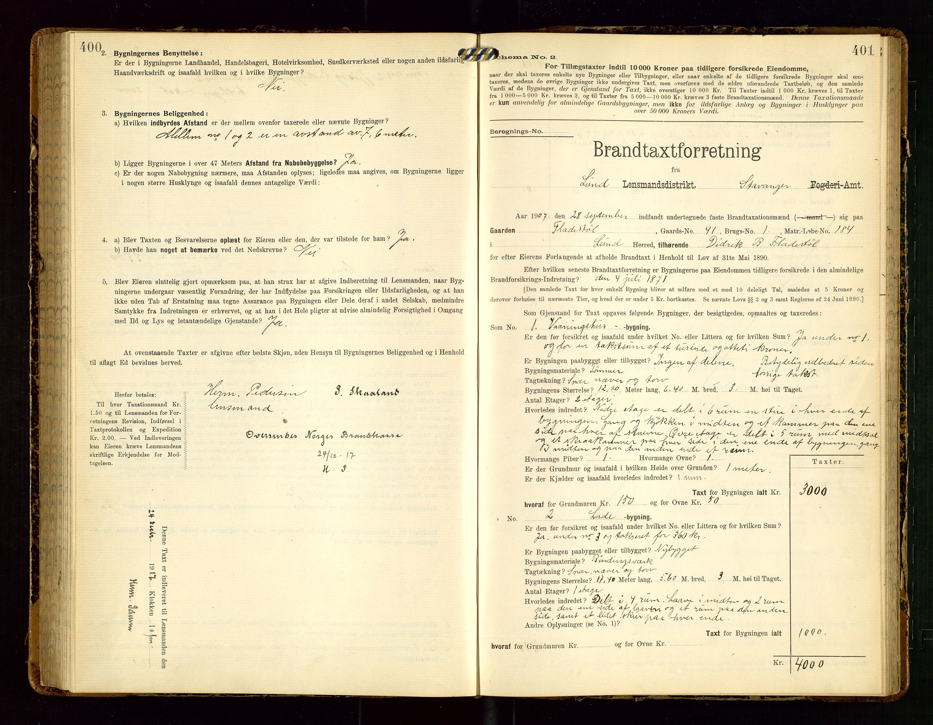 Lund lensmannskontor, SAST/A-100303/Gob/L0002: "Brandtakstprotokol", 1908-1918, p. 400-401