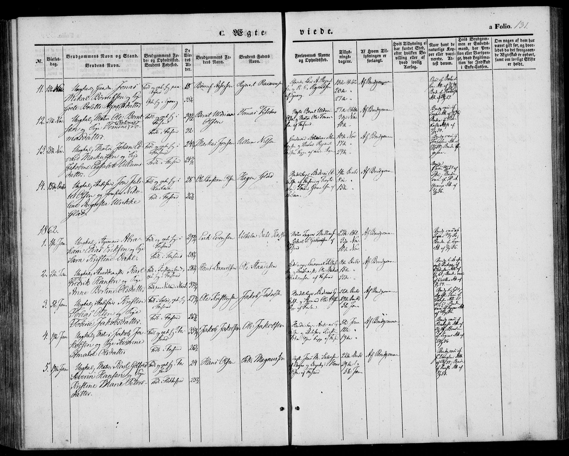 Farsund sokneprestkontor, AV/SAK-1111-0009/F/Fa/L0004: Parish register (official) no. A 4, 1847-1863, p. 131