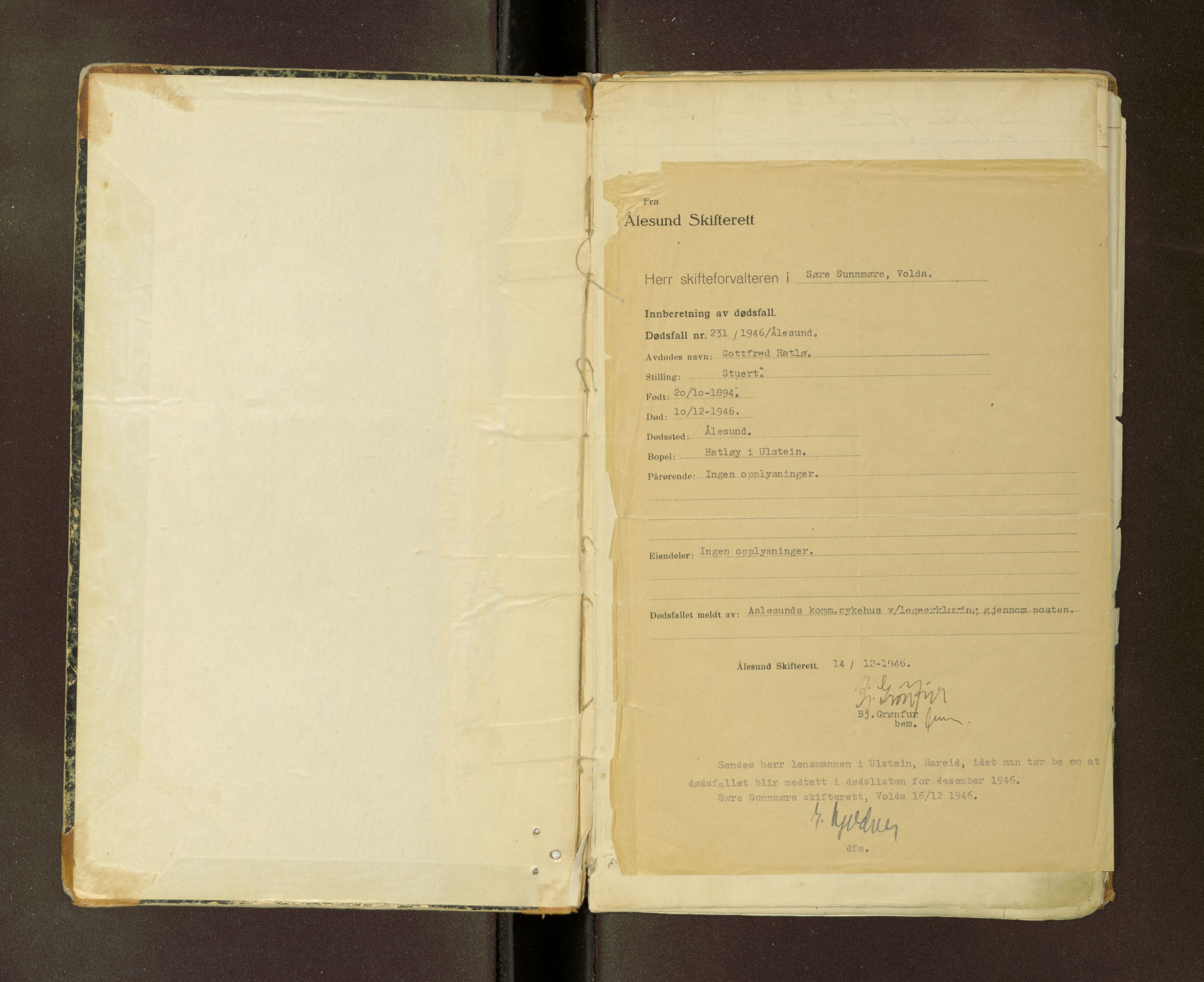Ulstein og Hareid lensmannskontor, AV/SAT-A-5668/2/2/L0007: Dødsfallprotokoll, 1897-1932