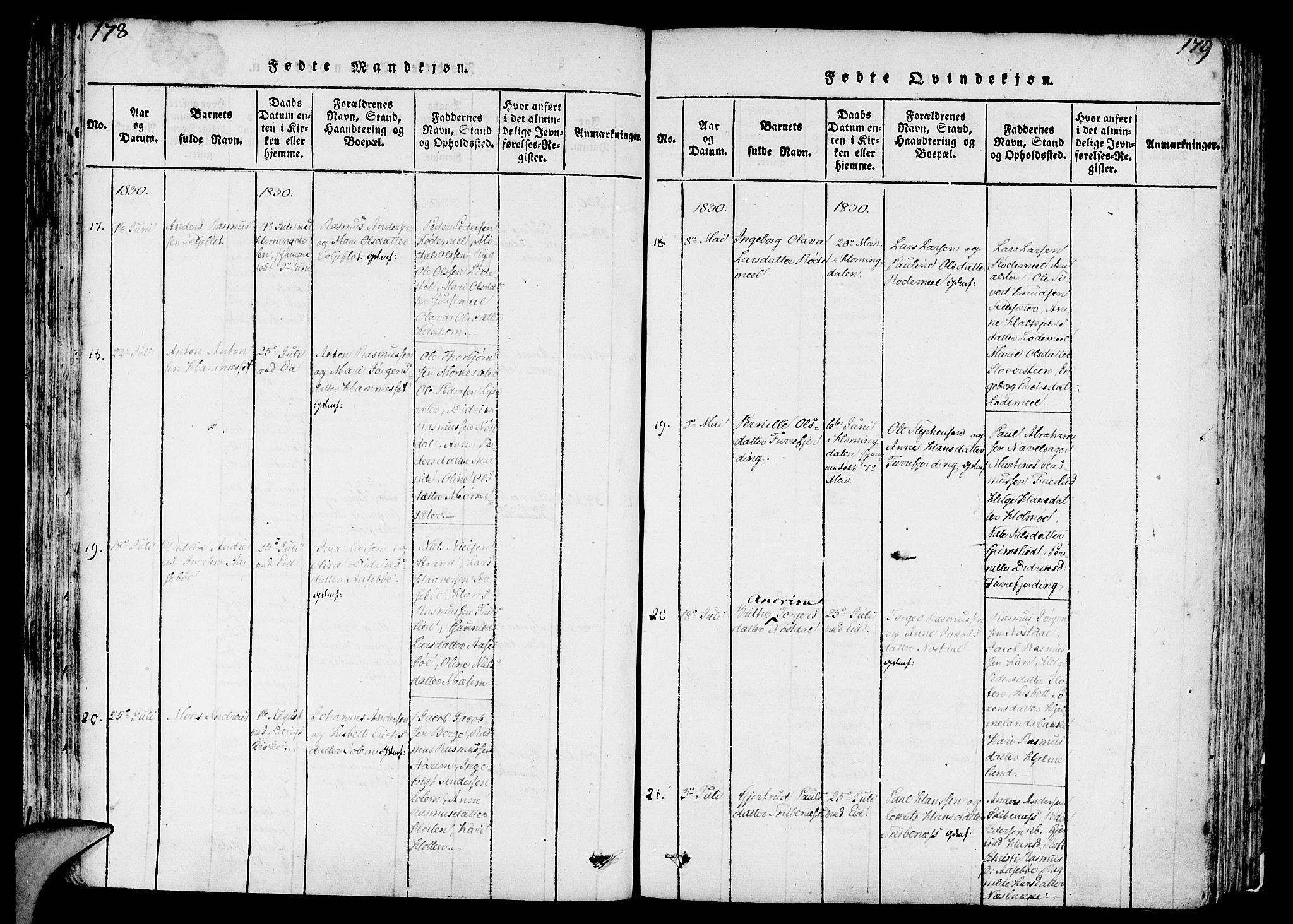 Eid sokneprestembete, AV/SAB-A-82301/H/Haa/Haaa/L0005: Parish register (official) no. A 5, 1816-1830, p. 178-179