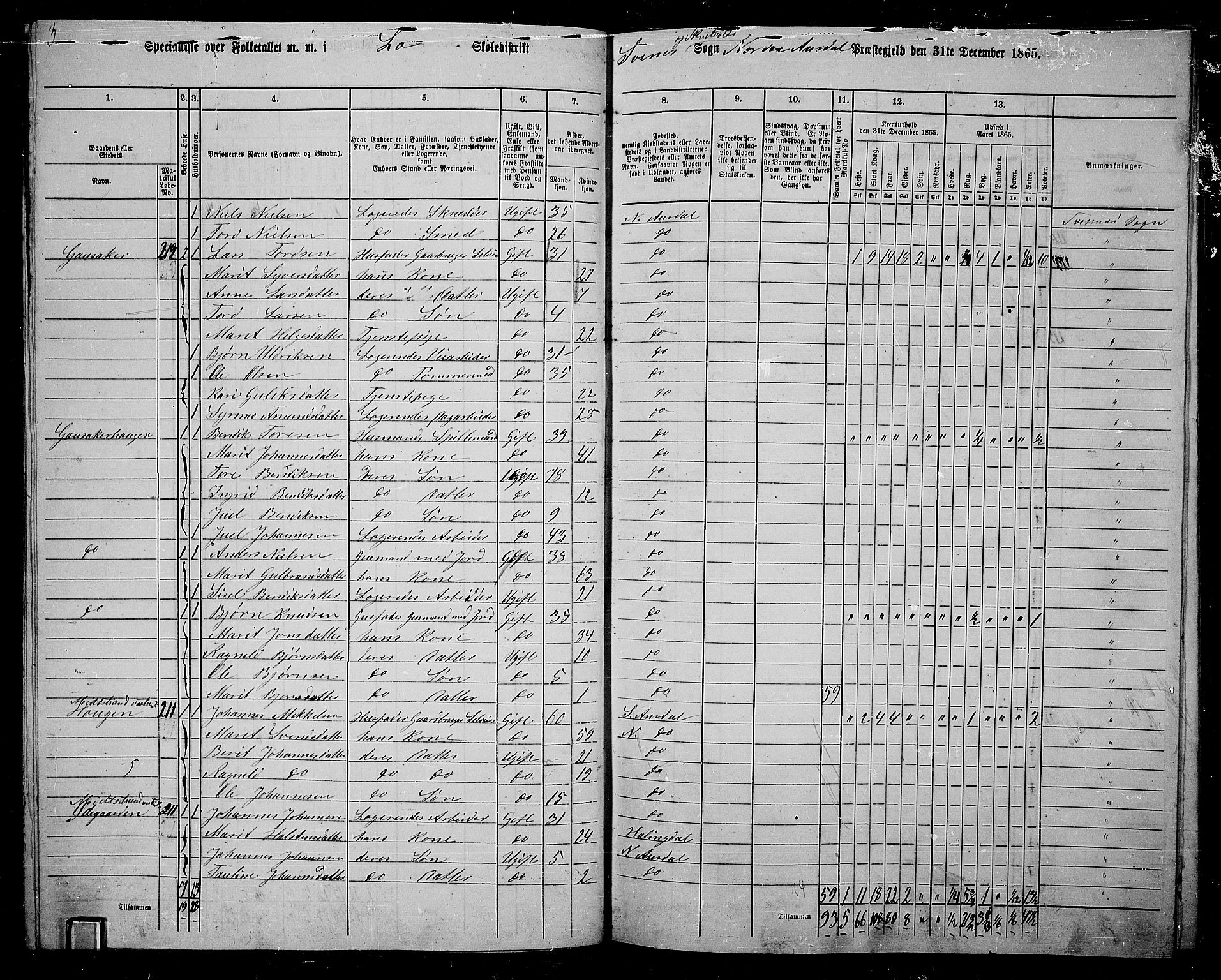 RA, 1865 census for Nord-Aurdal, 1865, p. 98