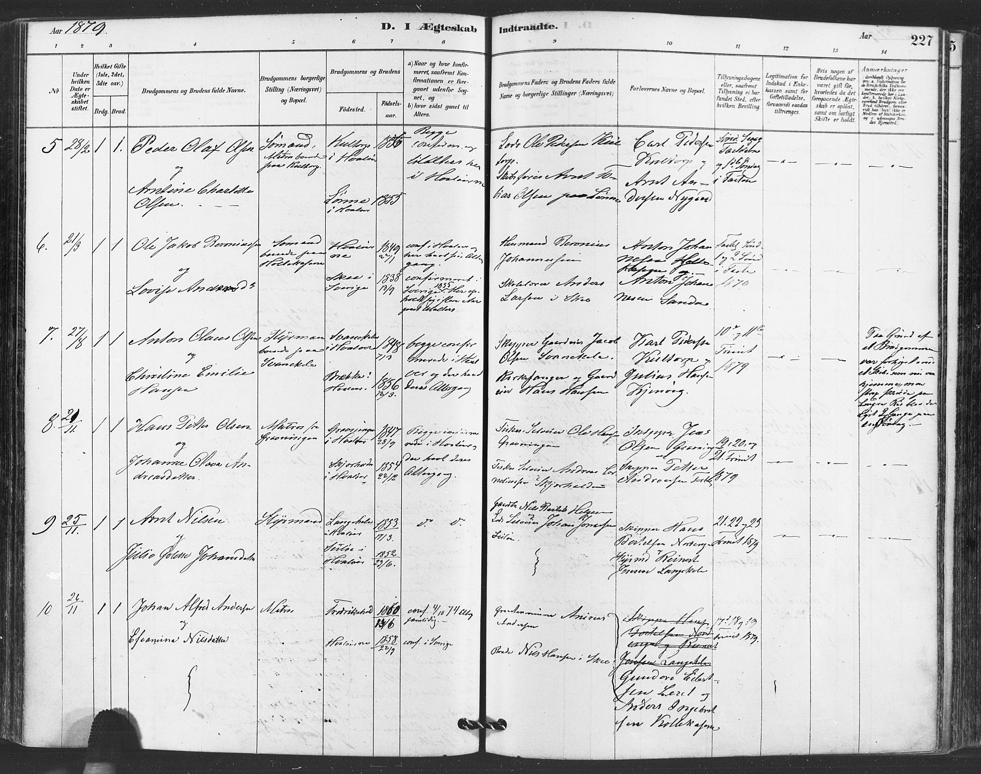 Hvaler prestekontor Kirkebøker, SAO/A-2001/F/Fa/L0008: Parish register (official) no. I 8, 1878-1895, p. 227
