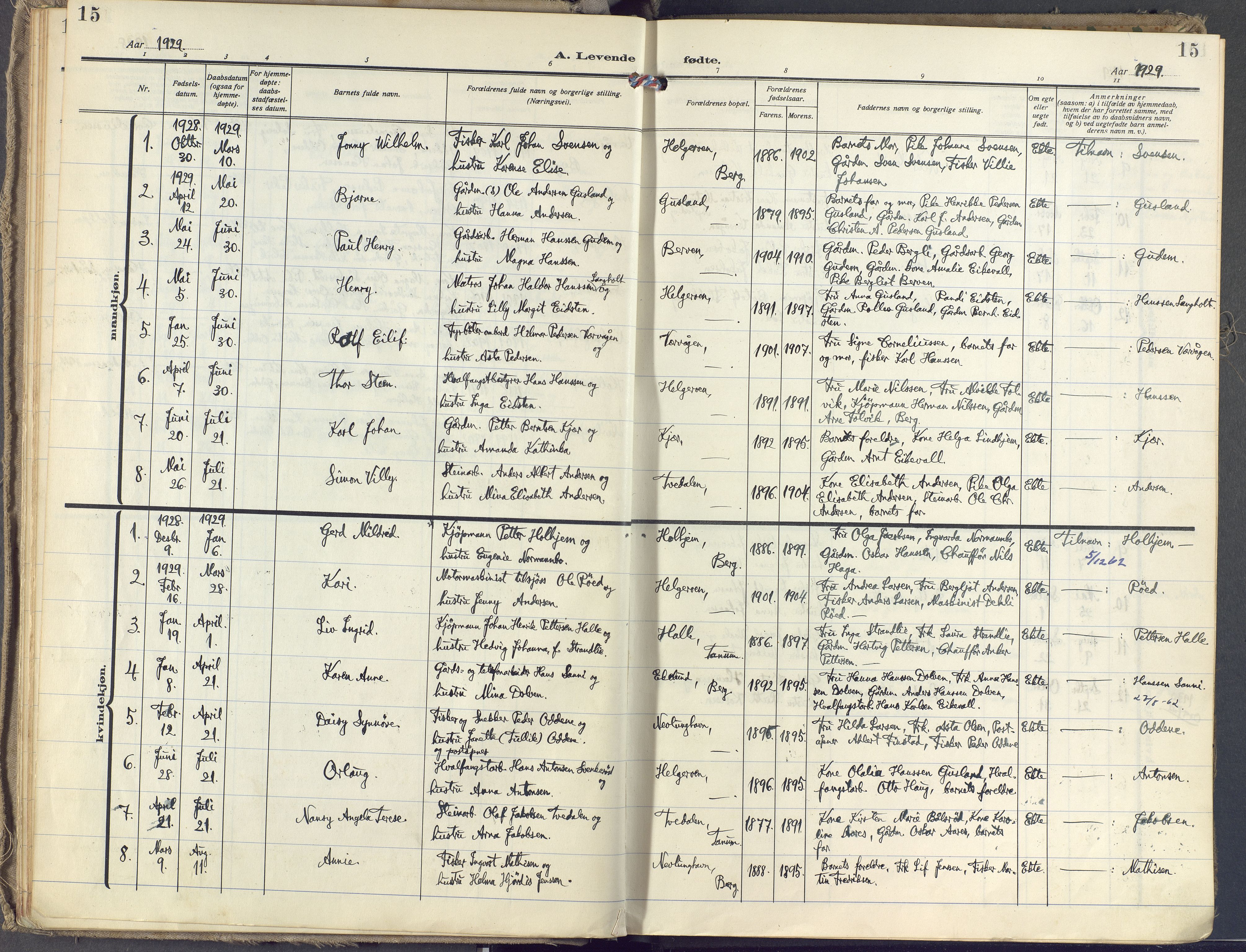 Brunlanes kirkebøker, AV/SAKO-A-342/F/Fb/L0004: Parish register (official) no. II 4, 1923-1940, p. 15