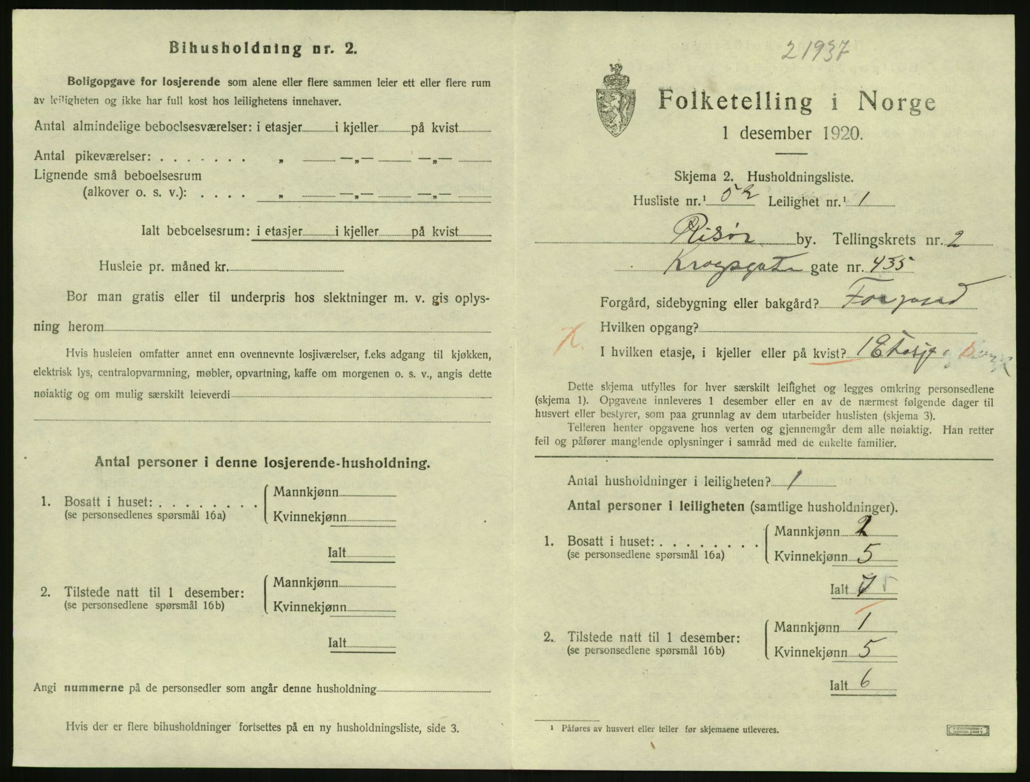 SAK, 1920 census for Risør, 1920, p. 2107