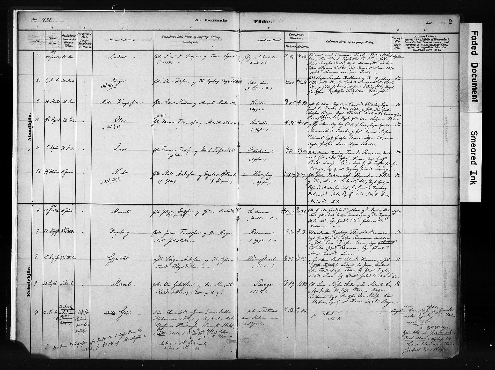 Vang prestekontor, Valdres, AV/SAH-PREST-140/H/Ha/L0008: Parish register (official) no. 8, 1882-1910, p. 2