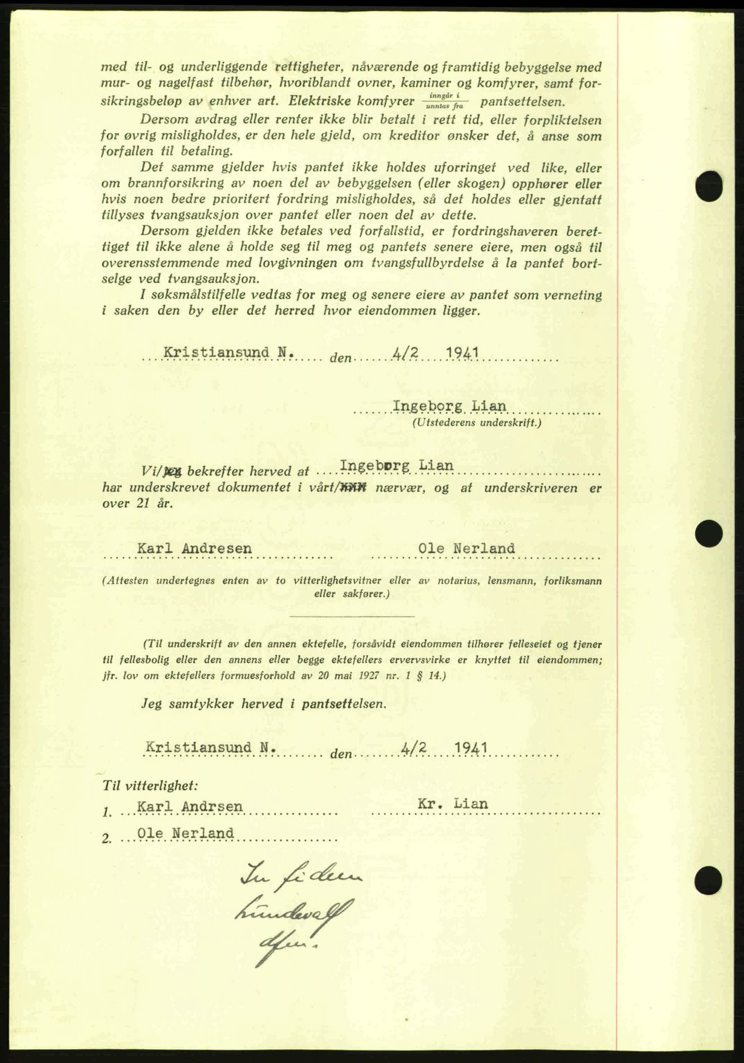 Kristiansund byfogd, AV/SAT-A-4587/A/27: Mortgage book no. 35, 1941-1942, Diary no: : 481/1941