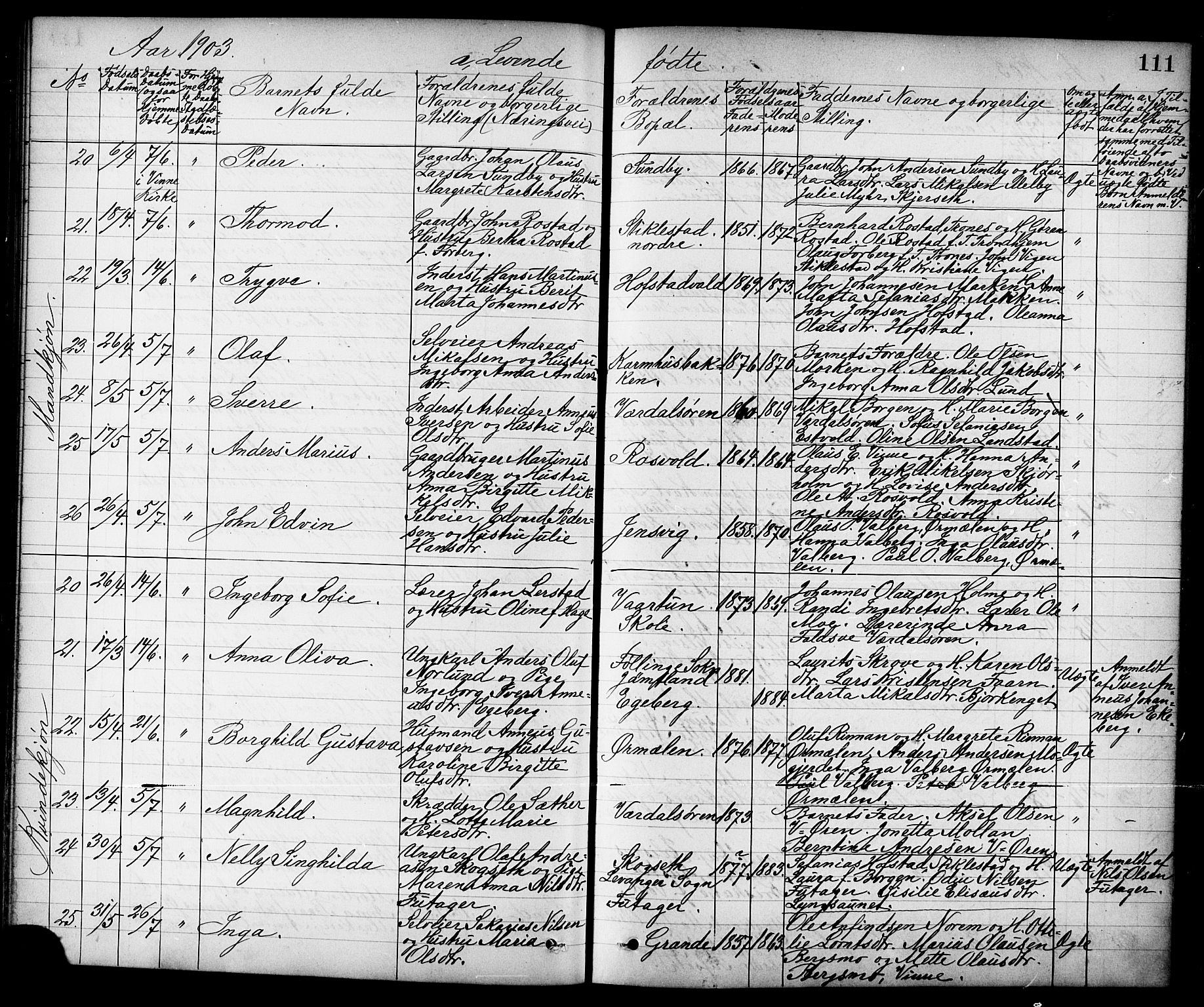 Ministerialprotokoller, klokkerbøker og fødselsregistre - Nord-Trøndelag, SAT/A-1458/723/L0257: Parish register (copy) no. 723C05, 1890-1907, p. 111
