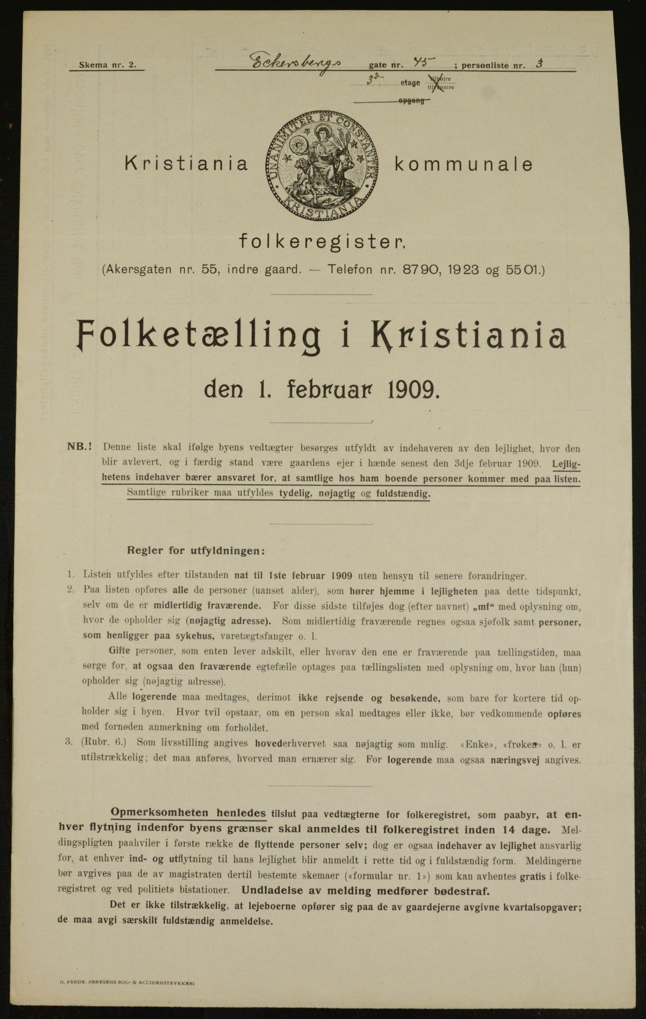 OBA, Municipal Census 1909 for Kristiania, 1909, p. 17055