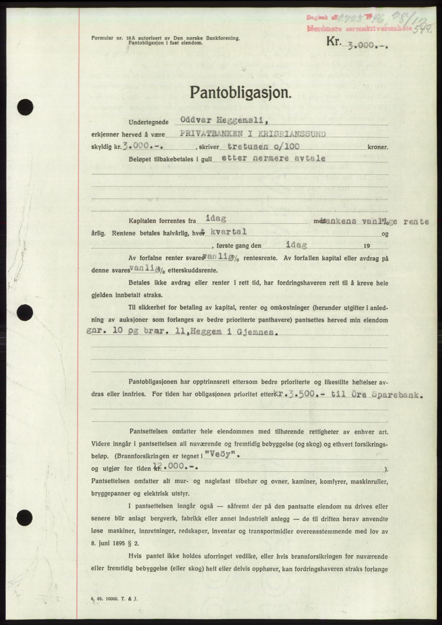 Nordmøre sorenskriveri, AV/SAT-A-4132/1/2/2Ca: Mortgage book no. B95, 1946-1947, Diary no: : 2723/1946