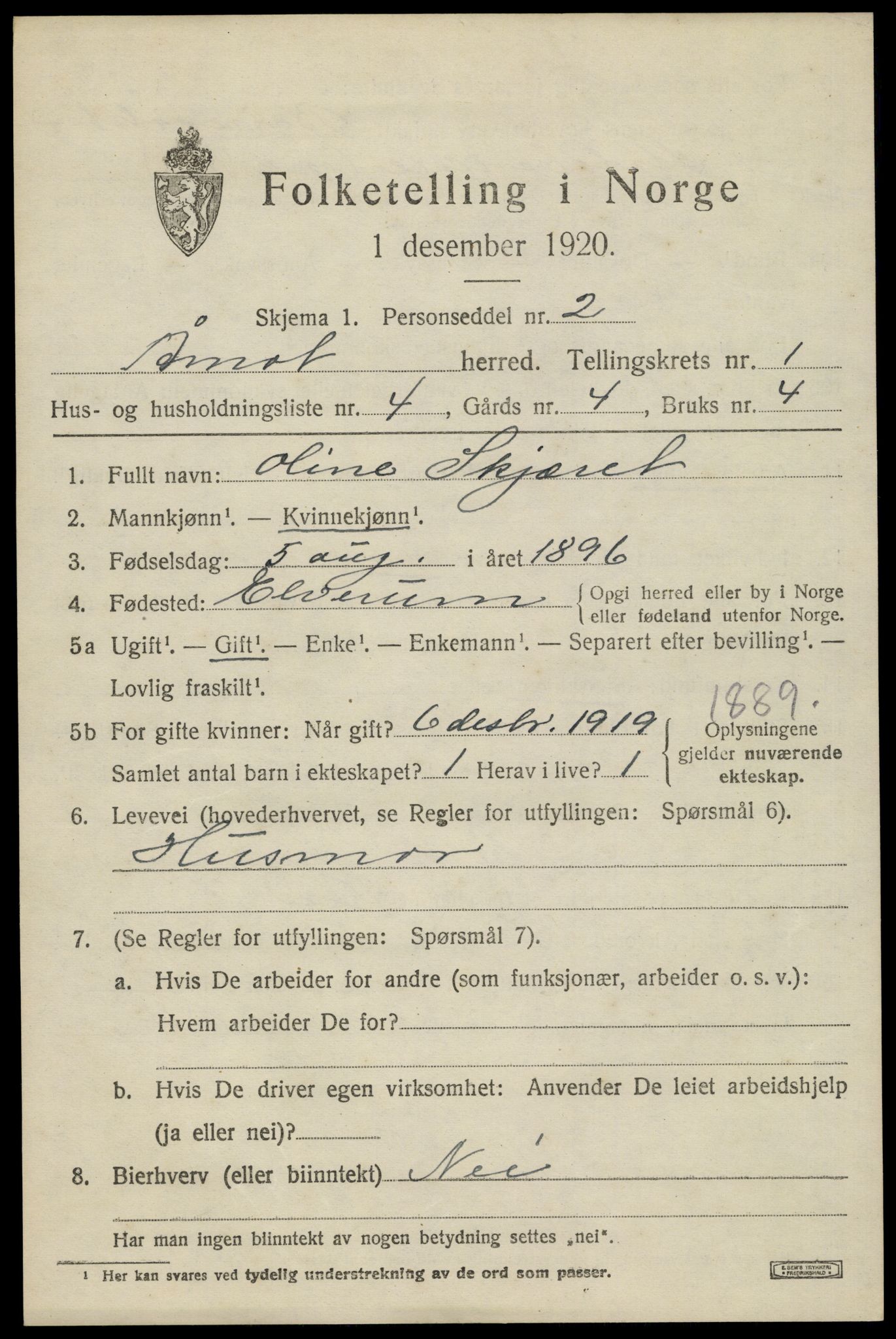 SAH, 1920 census for Åmot, 1920, p. 1633