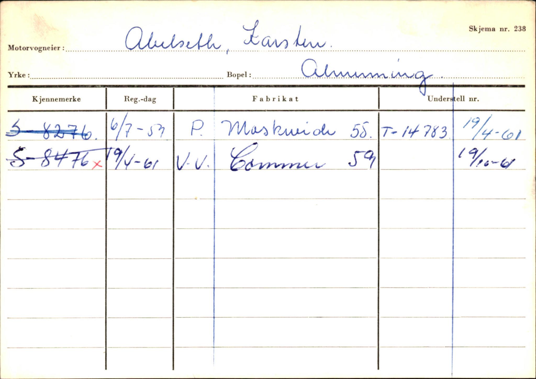 Statens vegvesen, Sogn og Fjordane vegkontor, AV/SAB-A-5301/4/F/L0144: Registerkort Vågsøy A-R, 1945-1975, p. 1