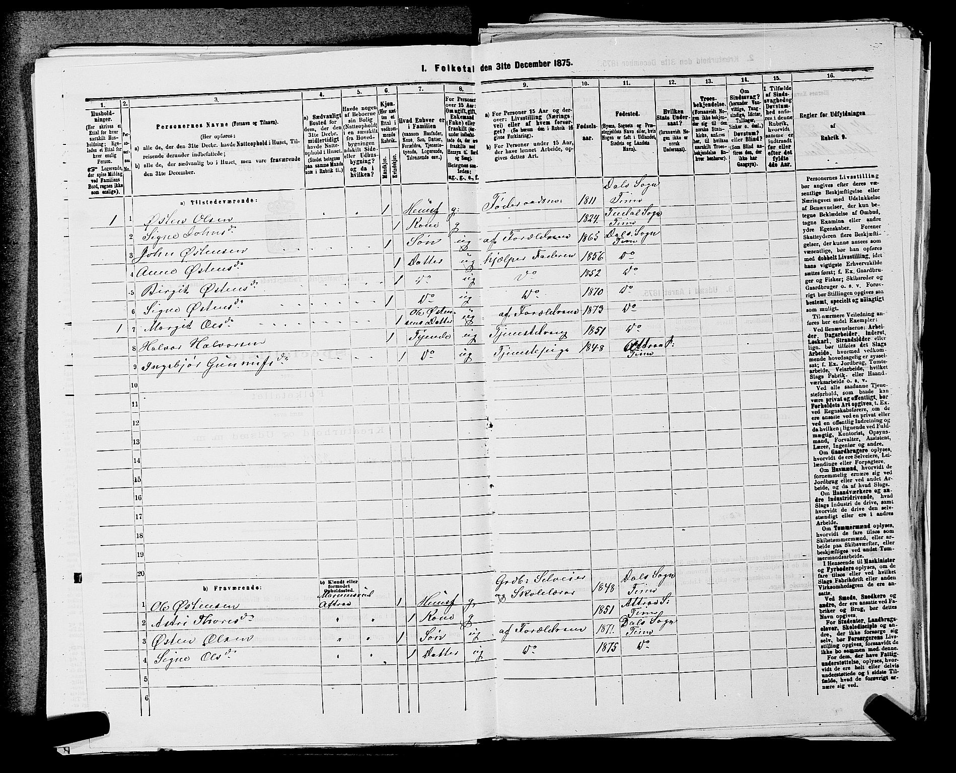SAKO, 1875 census for 0826P Tinn, 1875, p. 967
