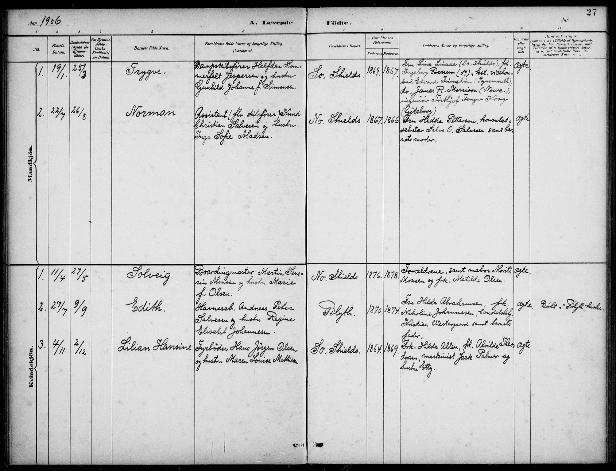 Den norske sjømannsmisjon i utlandet/Tyne-havnene (North Shields og New Castle), SAB/SAB/PA-0101/H/Ha/L0002: Parish register (official) no. A 2, 1883-1938, p. 27