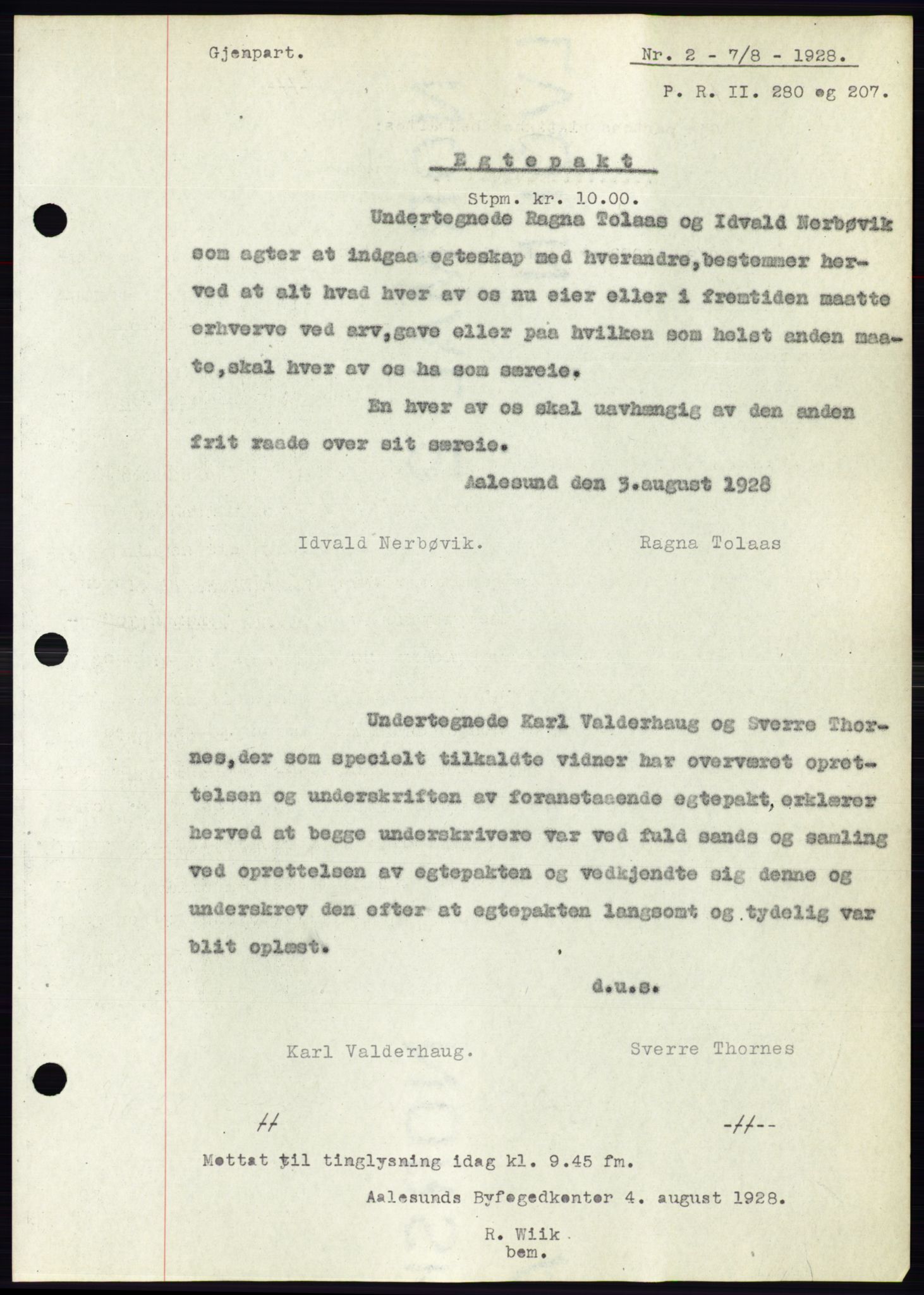 Ålesund byfogd, AV/SAT-A-4384: Mortgage book no. 24, 1928-1929, Deed date: 07.08.1928