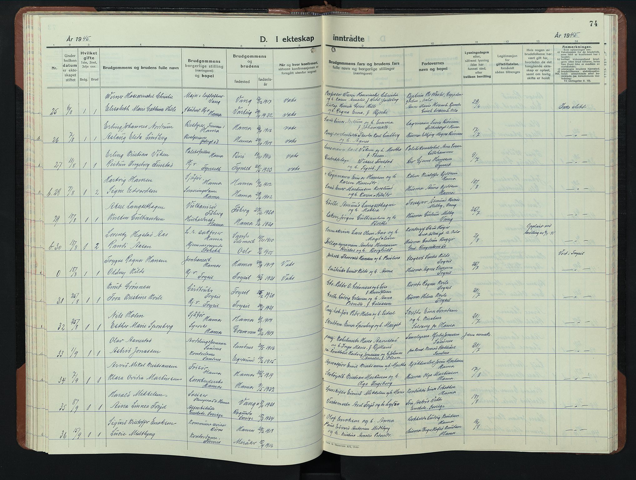 Hamar prestekontor, AV/SAH-DOMPH-002/H/Ha/Hab/L0006: Parish register (copy) no. 6, 1931-1950, p. 74