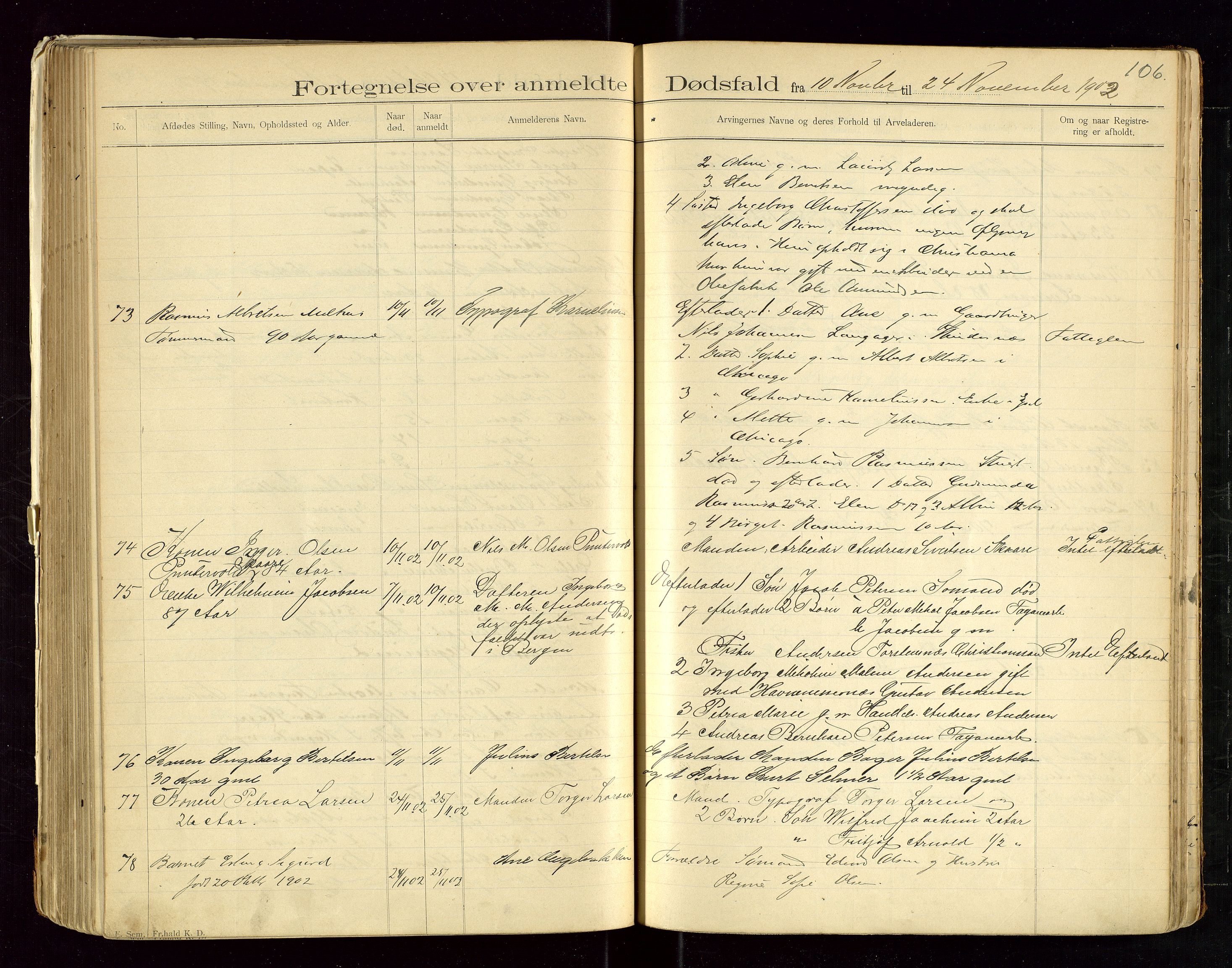 Eigersund lensmannskontor, AV/SAST-A-100171/Gga/L0004: "Dødsfalds-Protokol" m/alfabetisk navneregister, 1895-1905, p. 106