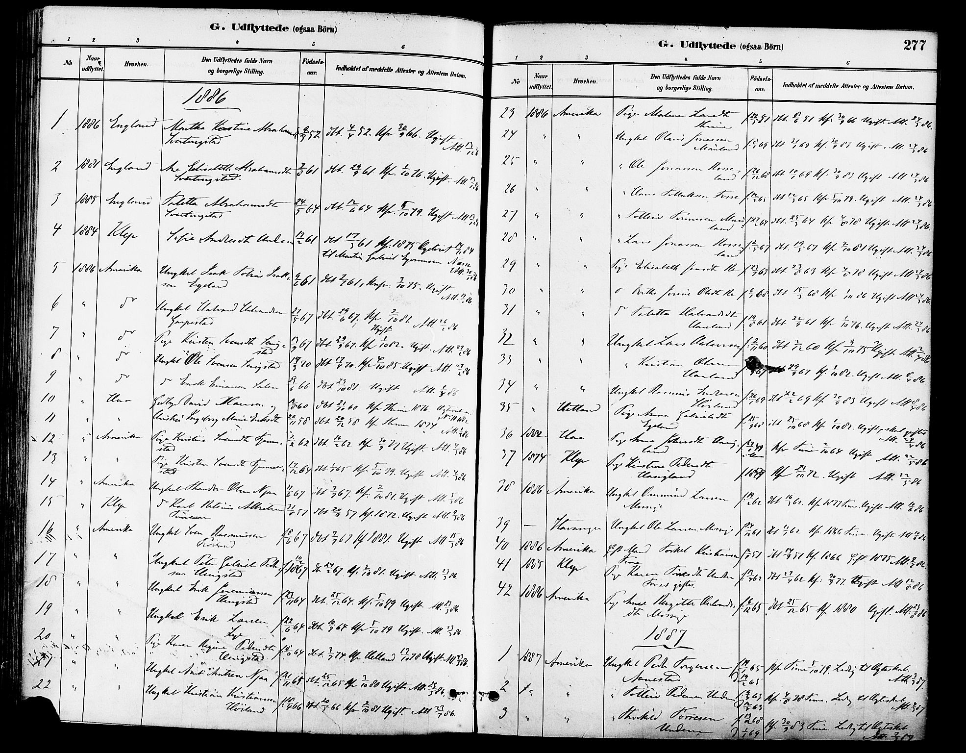 Lye sokneprestkontor, SAST/A-101794/001/30BA/L0009: Parish register (official) no. A 8, 1881-1892, p. 277