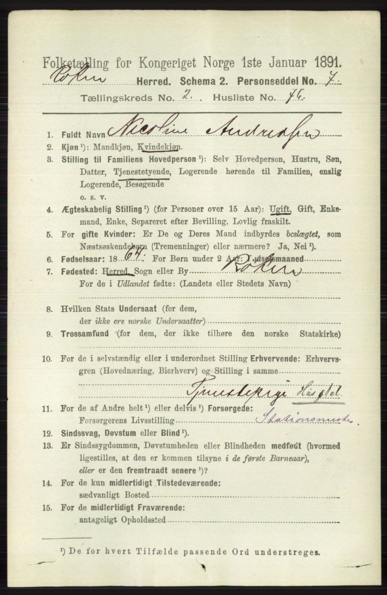 RA, 1891 census for 0627 Røyken, 1891, p. 1101