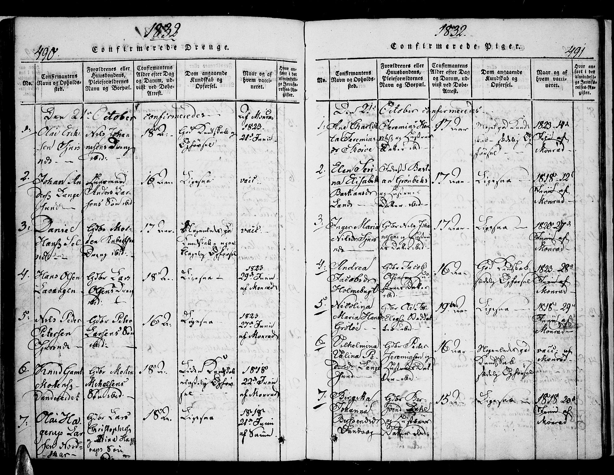 Karlsøy sokneprestembete, SATØ/S-1299/H/Ha/Haa/L0002kirke: Parish register (official) no. 2, 1823-1842, p. 490-491