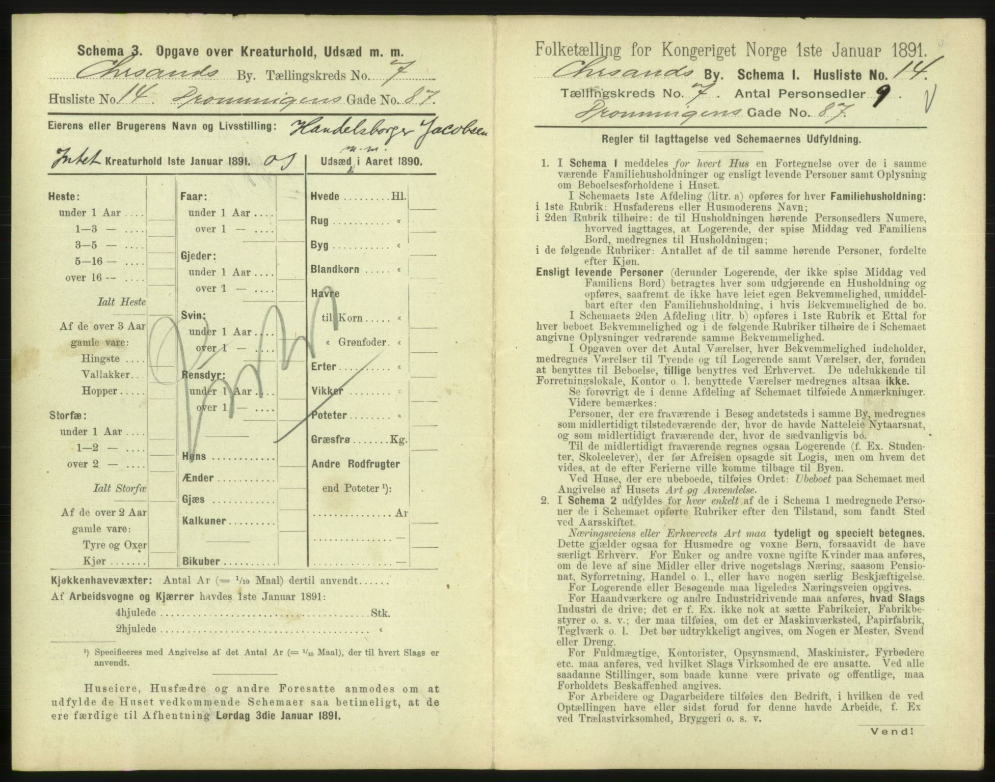 RA, 1891 census for 1001 Kristiansand, 1891, p. 584