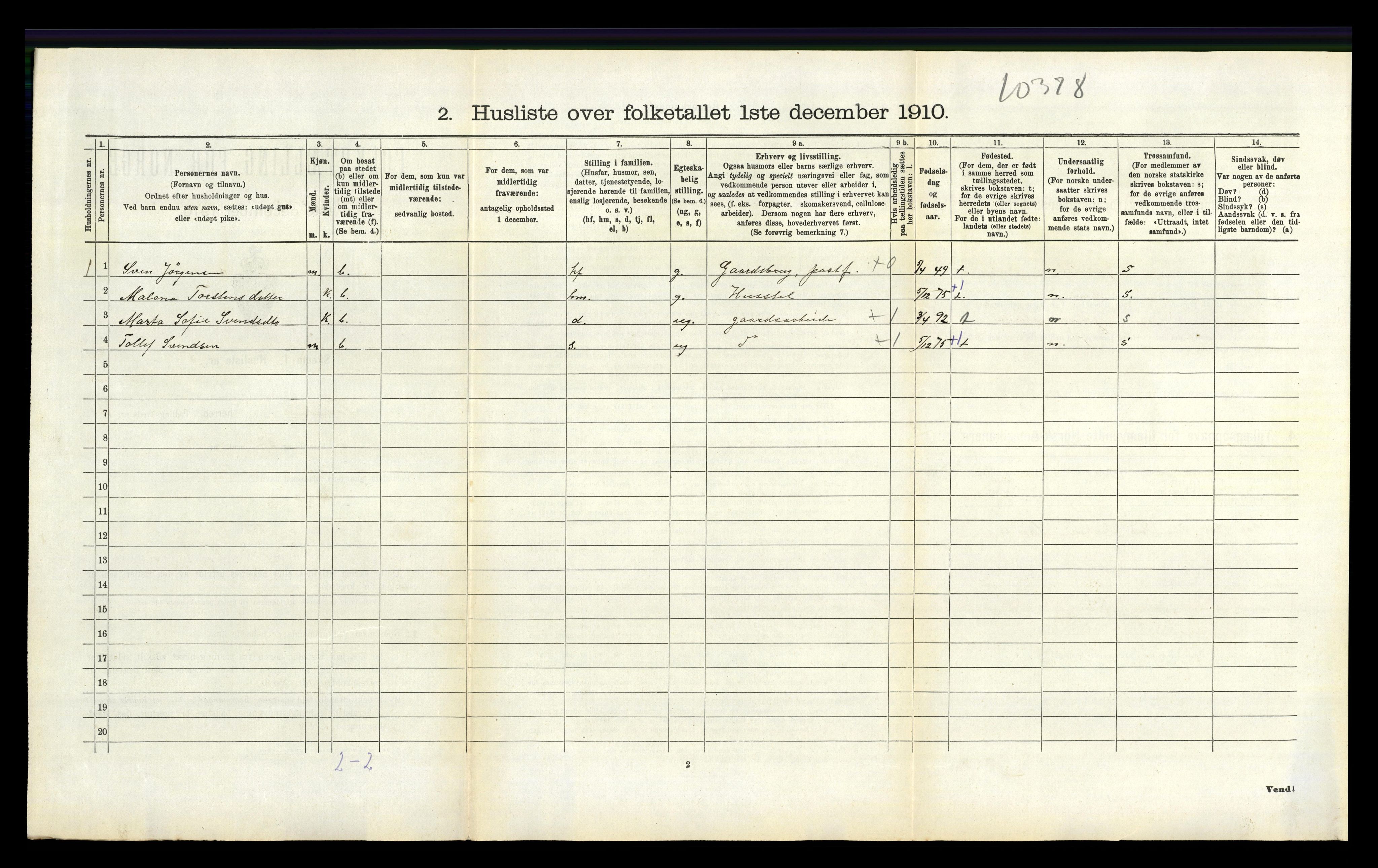 RA, 1910 census for Tonstad, 1910, p. 173