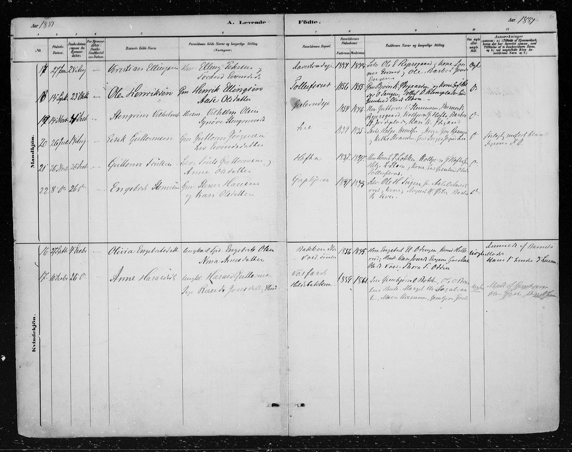 Nes kirkebøker, AV/SAKO-A-236/F/Fa/L0012: Parish register (official) no. 12, 1881-1917, p. 6