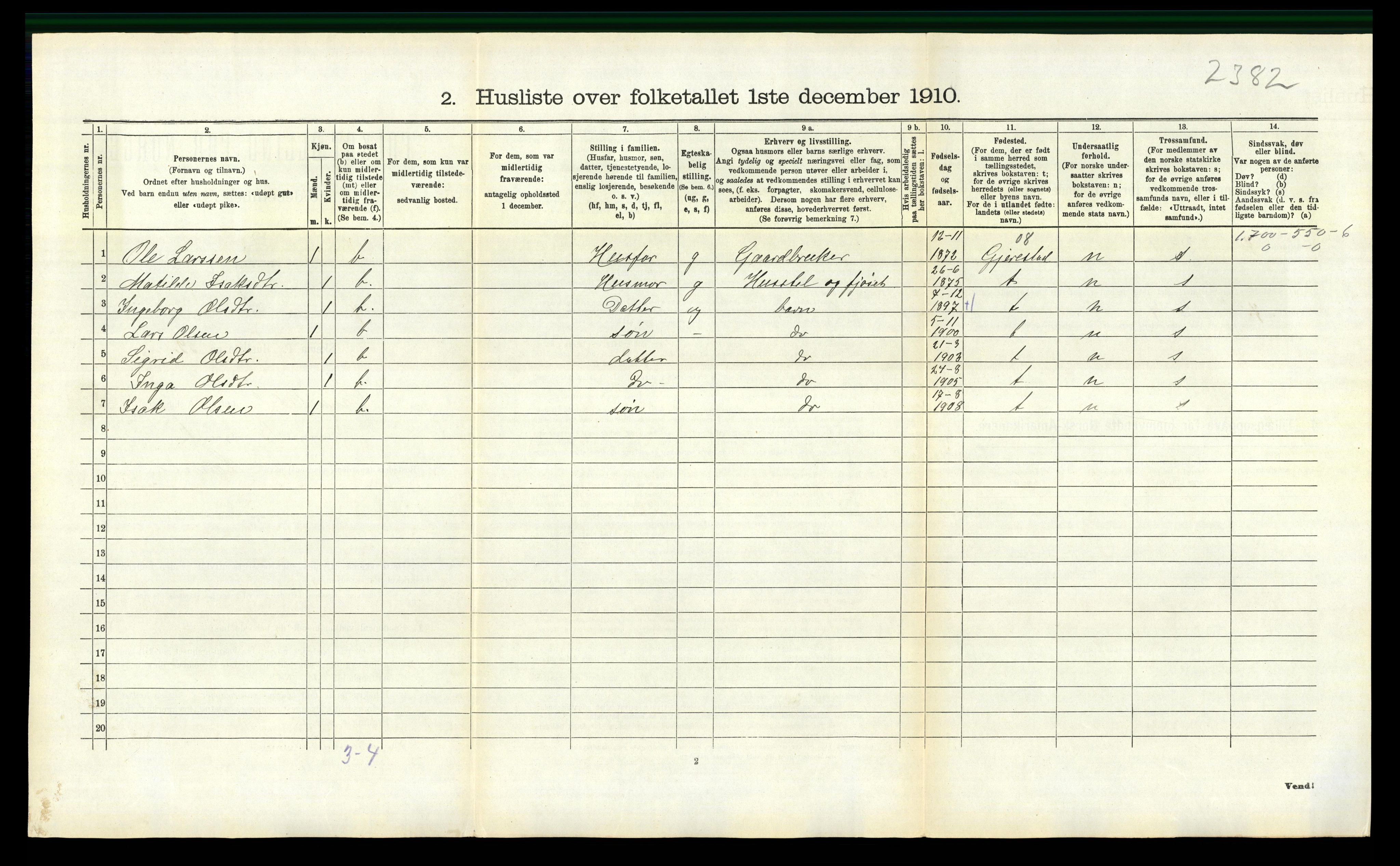 RA, 1910 census for Sannidal, 1910, p. 289