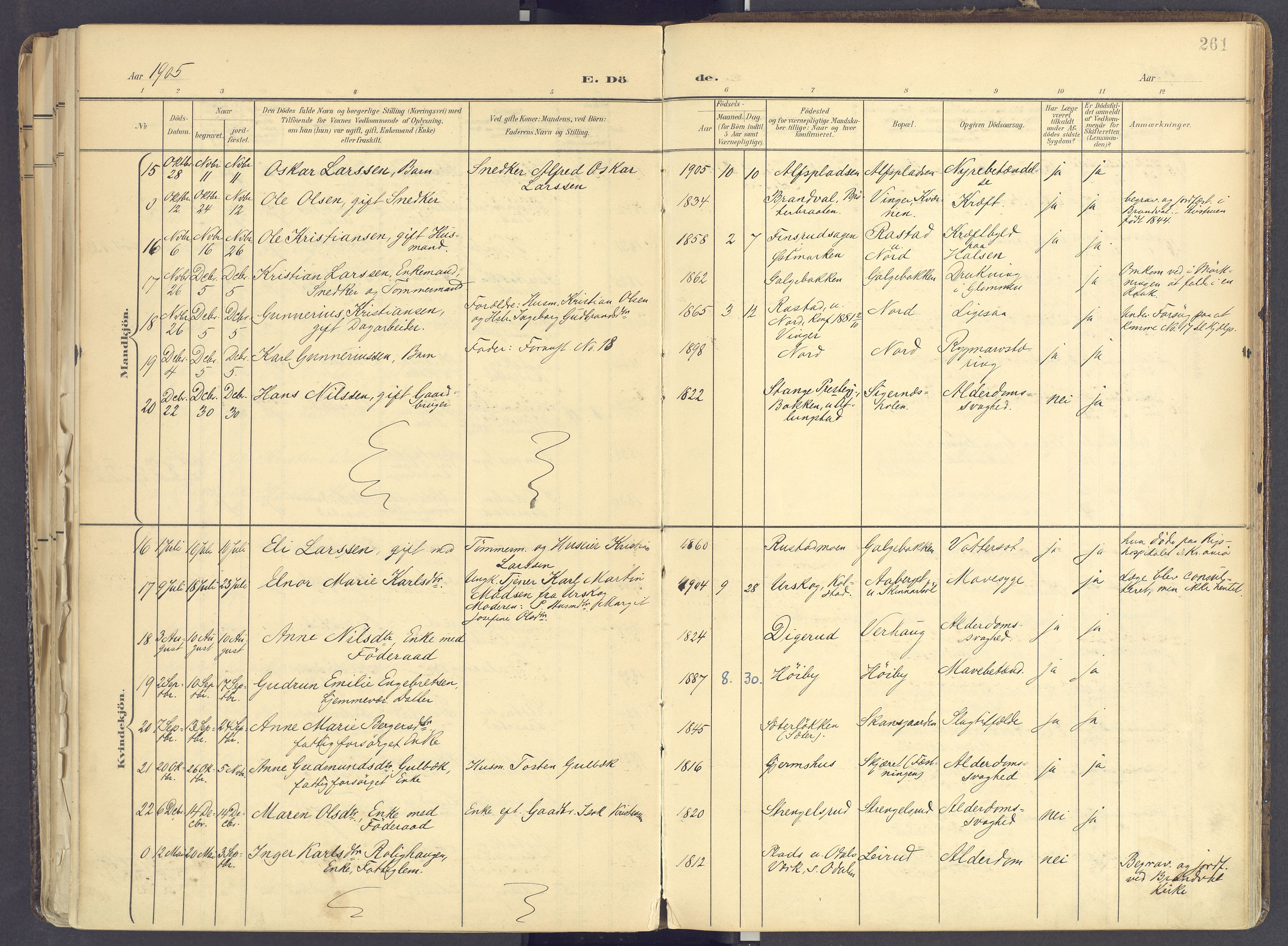 Vinger prestekontor, AV/SAH-PREST-024/H/Ha/Haa/L0017: Parish register (official) no. 17, 1901-1927, p. 261