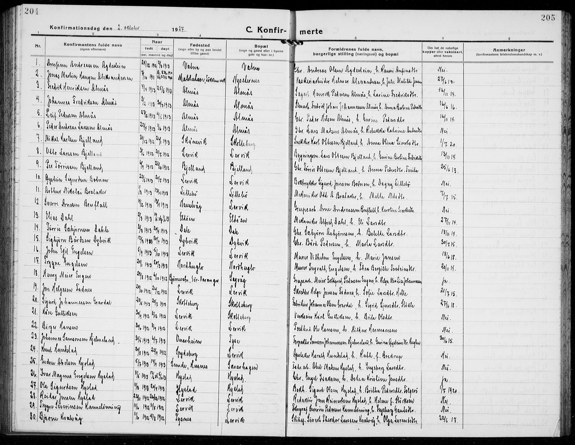 Stord sokneprestembete, AV/SAB-A-78201/H/Hab: Parish register (copy) no. A 4, 1919-1933, p. 204-205