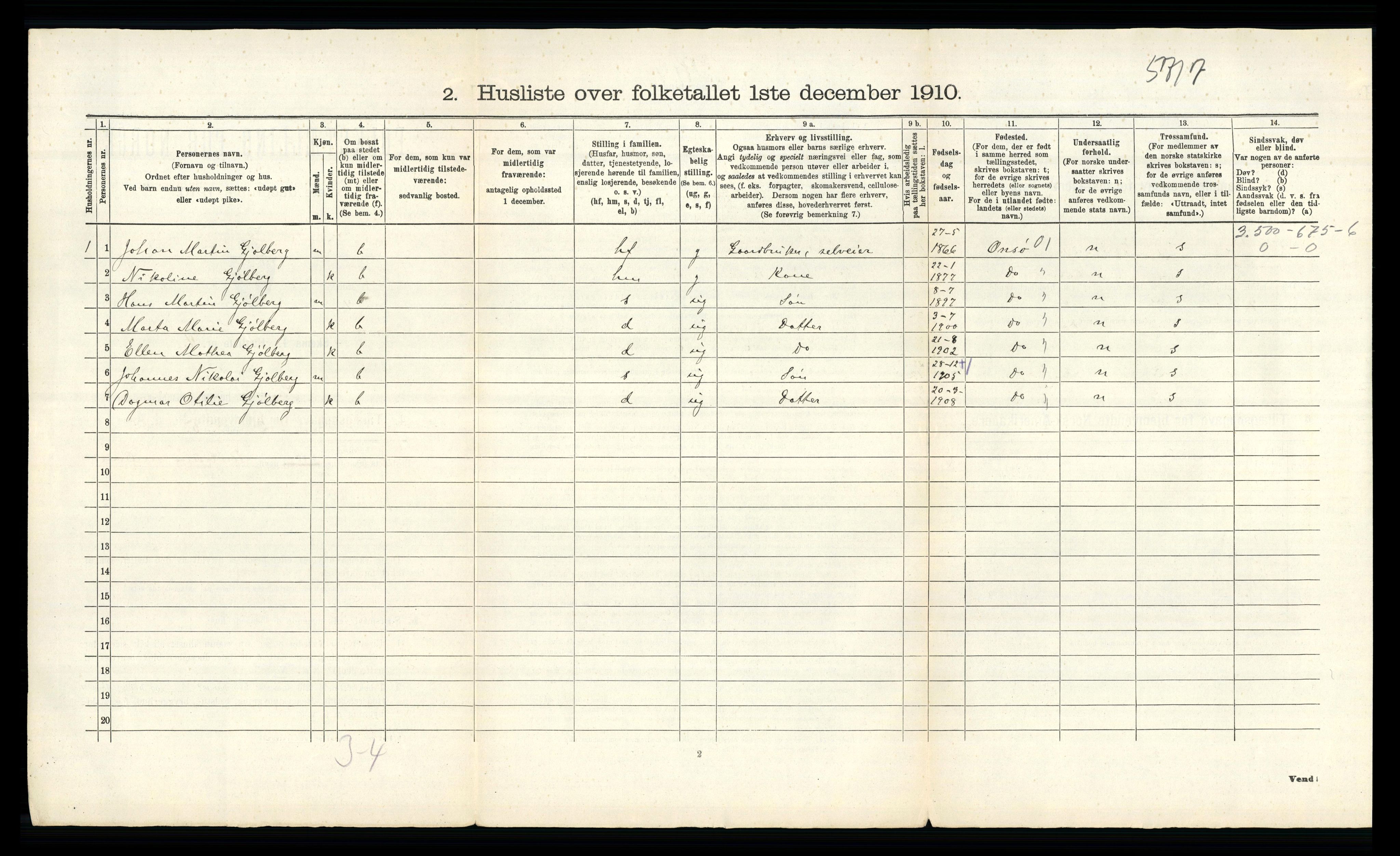 RA, 1910 census for Sem, 1910, p. 69