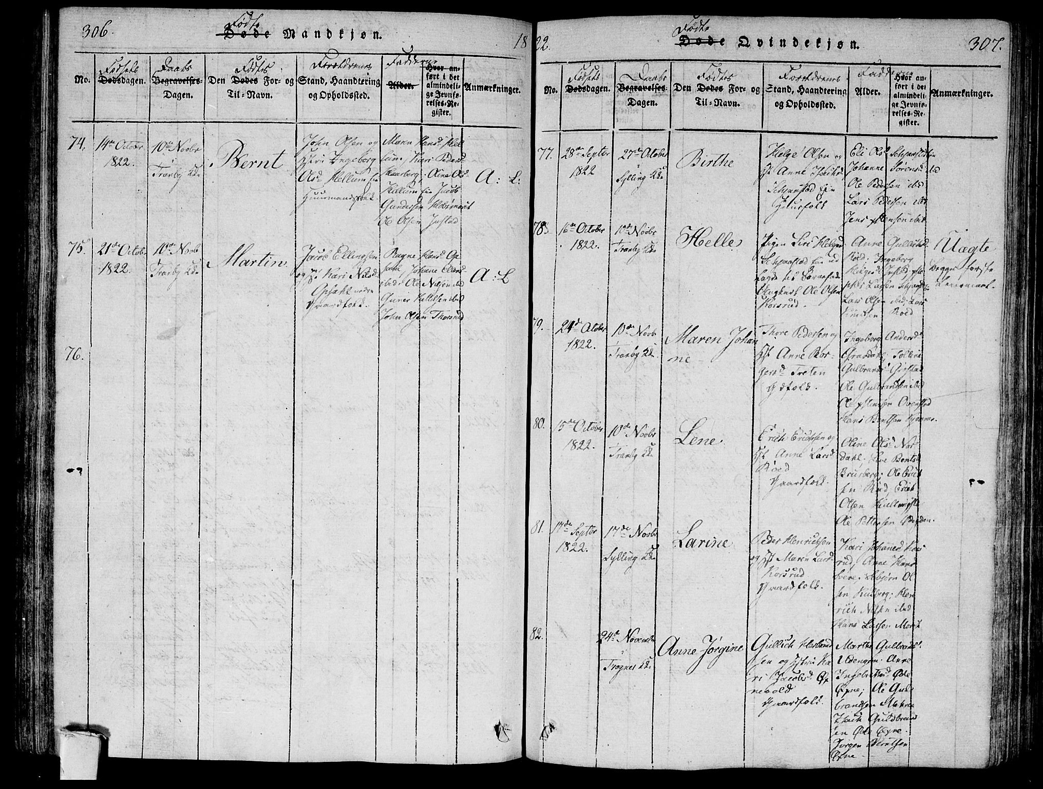 Lier kirkebøker, AV/SAKO-A-230/F/Fa/L0008: Parish register (official) no. I 8, 1813-1825, p. 306-307