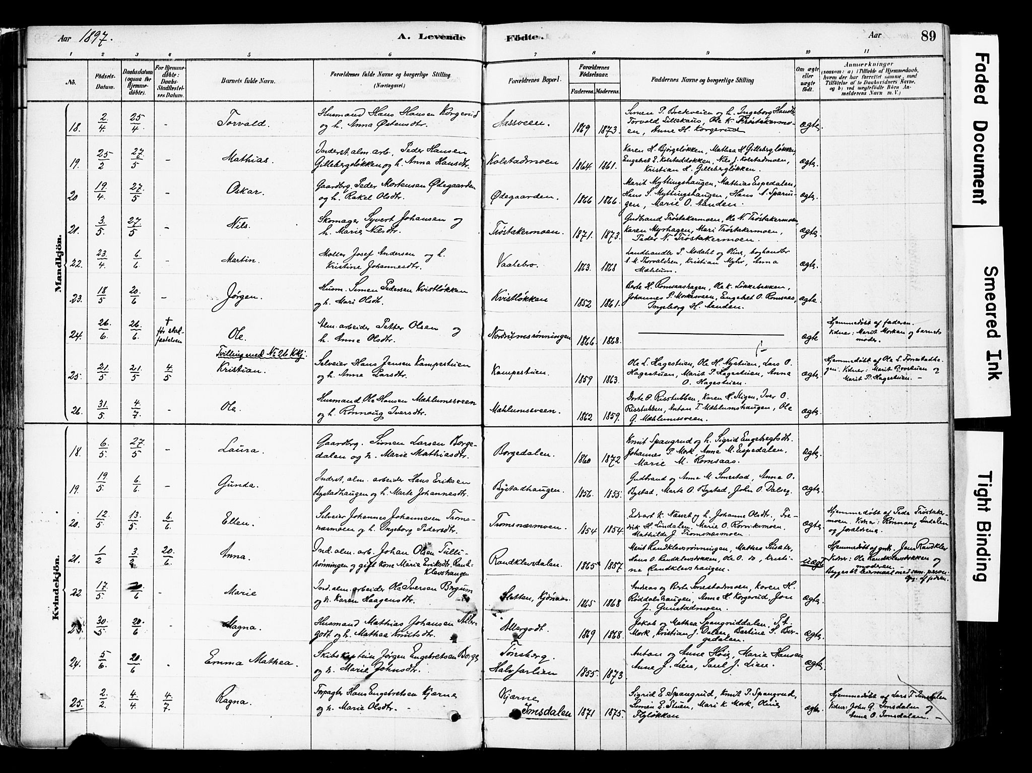 Ringebu prestekontor, AV/SAH-PREST-082/H/Ha/Haa/L0008: Parish register (official) no. 8, 1878-1898, p. 89