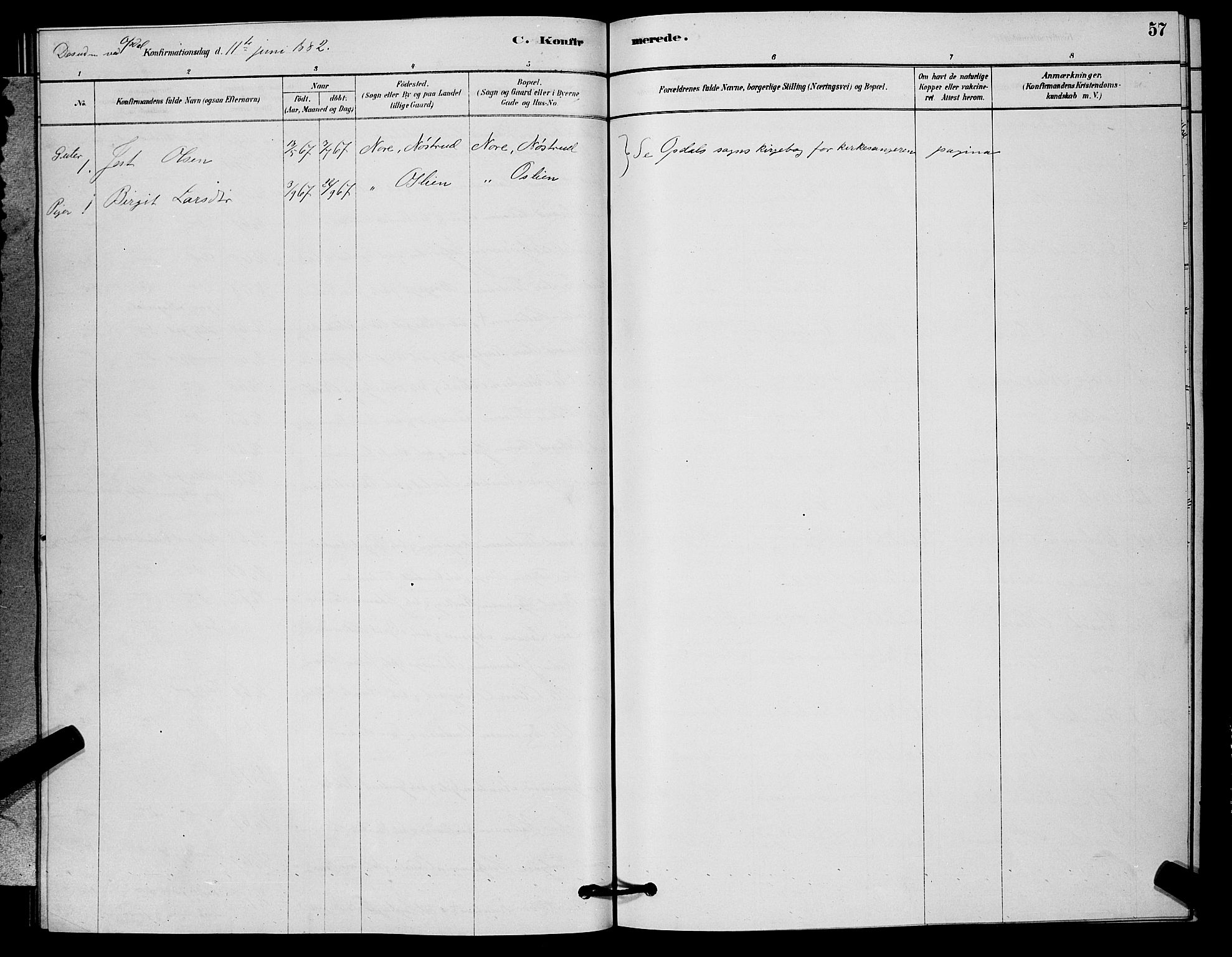 Nore kirkebøker, AV/SAKO-A-238/G/Ga/L0002: Parish register (copy) no. I 2, 1878-1885, p. 57