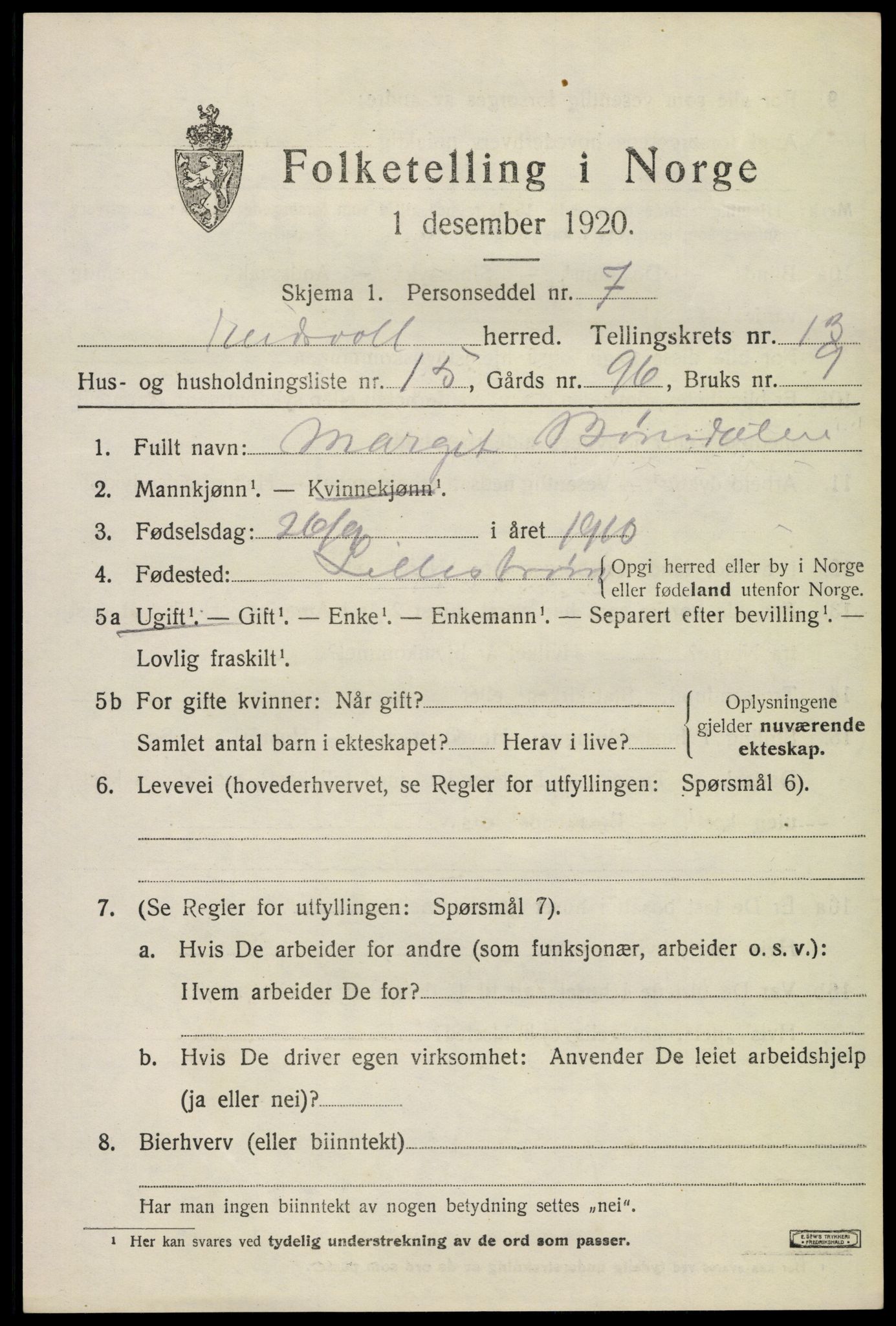 SAO, 1920 census for Eidsvoll, 1920, p. 20135