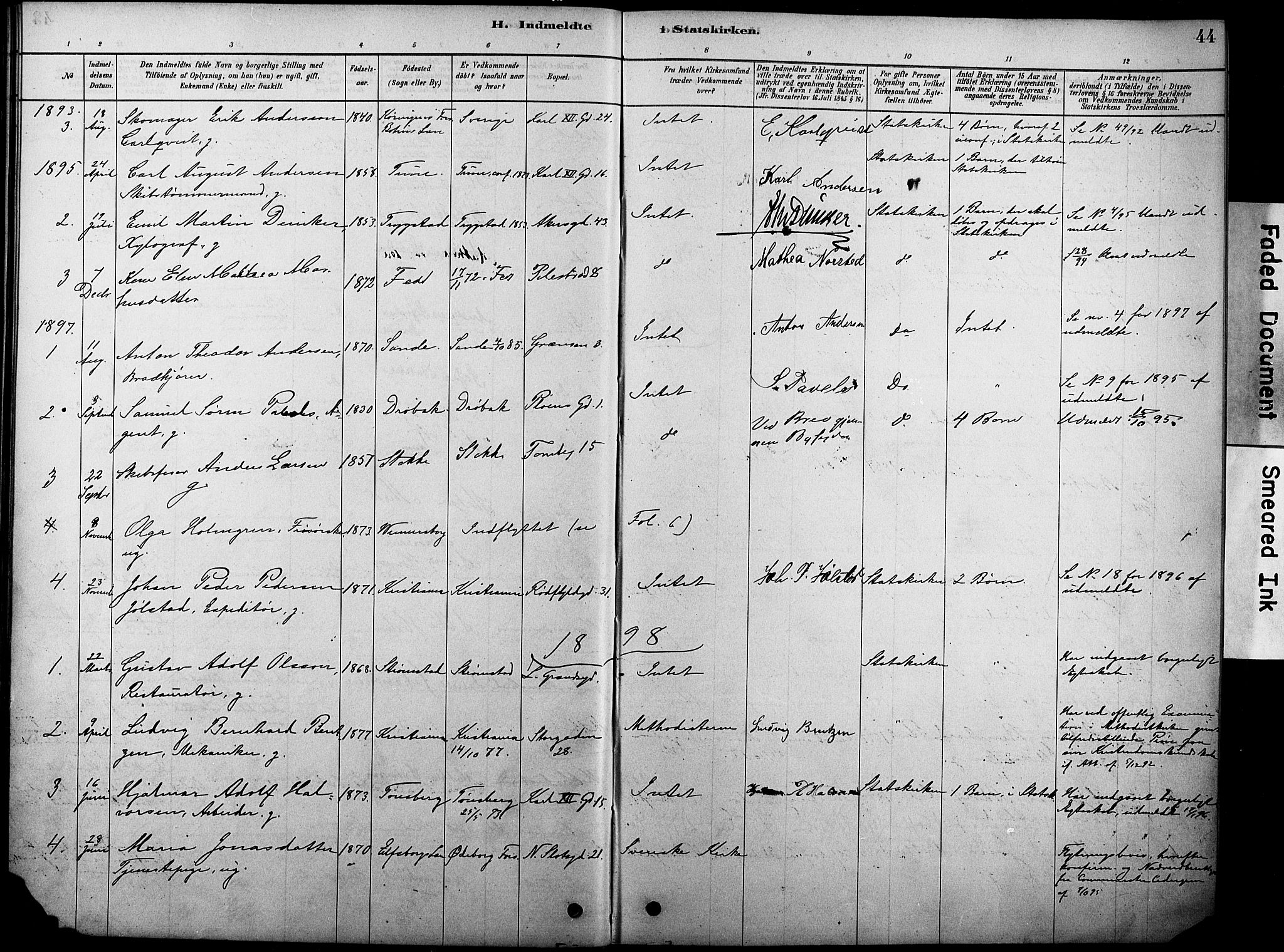 Oslo domkirke Kirkebøker, SAO/A-10752/F/Fa/L0038: Parish register (official) no. 38, 1878-1921, p. 44