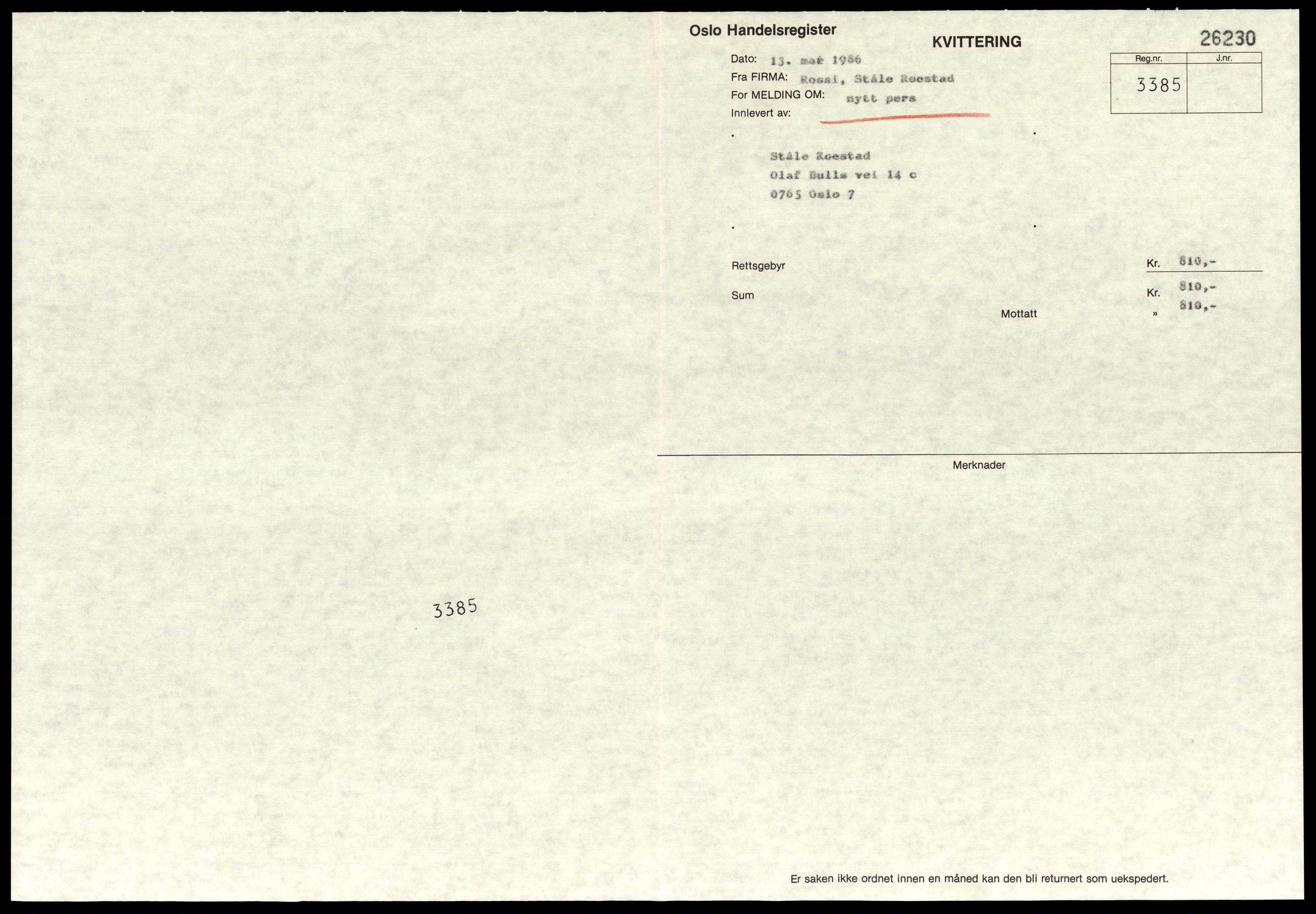 Oslo byfogd, Handelsregisteret, SAT/A-10867/G/Gc/Gca/L0701: Ikke konverterte foretak, Ross-Rpr, 1890-1990, p. 1