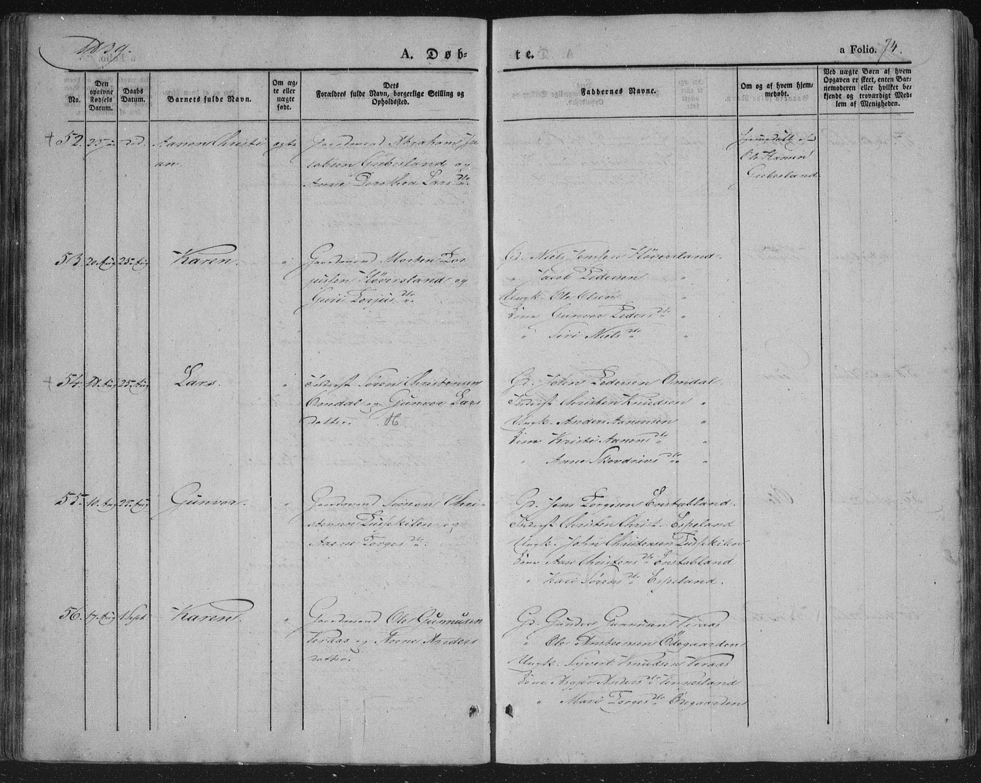 Vennesla sokneprestkontor, AV/SAK-1111-0045/Fa/Fac/L0004: Parish register (official) no. A 4, 1834-1855, p. 74