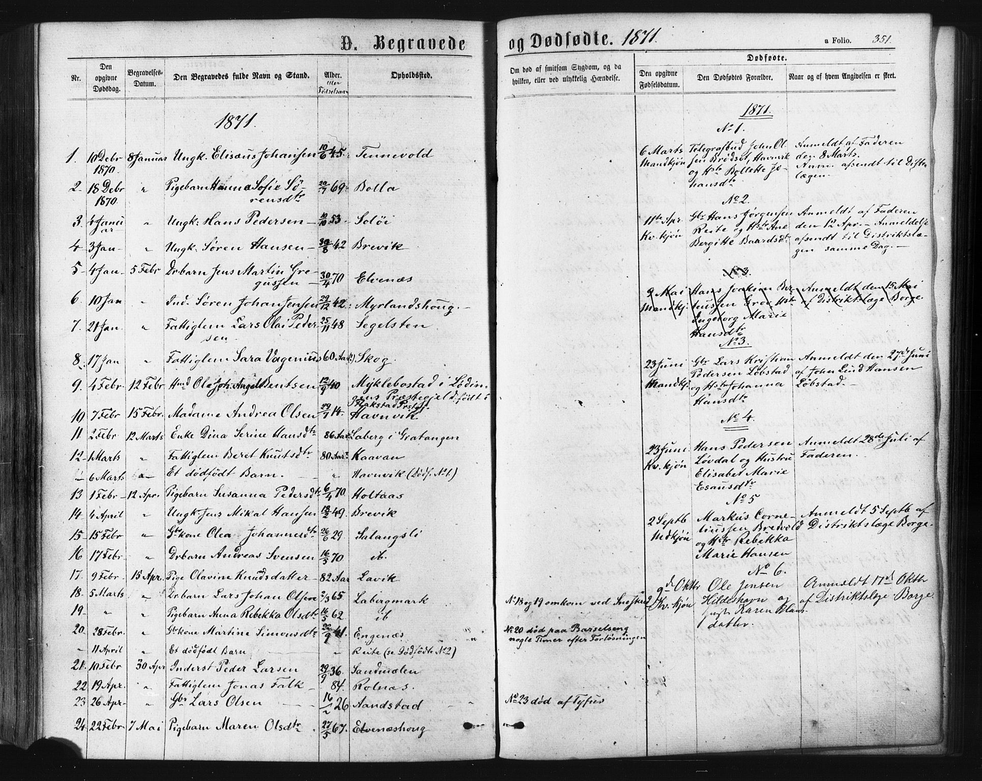 Ibestad sokneprestembete, AV/SATØ-S-0077/H/Ha/Haa/L0010kirke: Parish register (official) no. 10, 1869-1879, p. 351