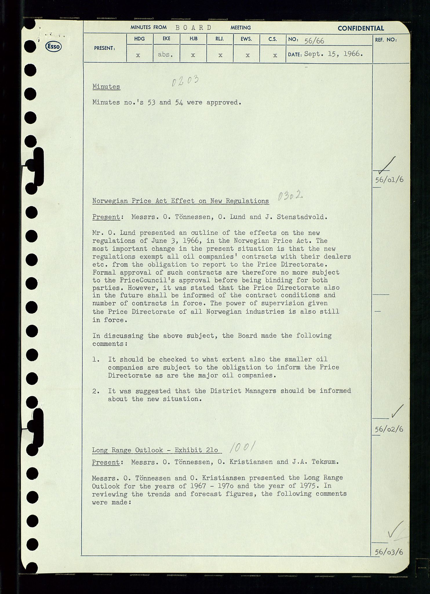 Pa 0982 - Esso Norge A/S, AV/SAST-A-100448/A/Aa/L0002/0002: Den administrerende direksjon Board minutes (styrereferater) / Den administrerende direksjon Board minutes (styrereferater), 1966, p. 116