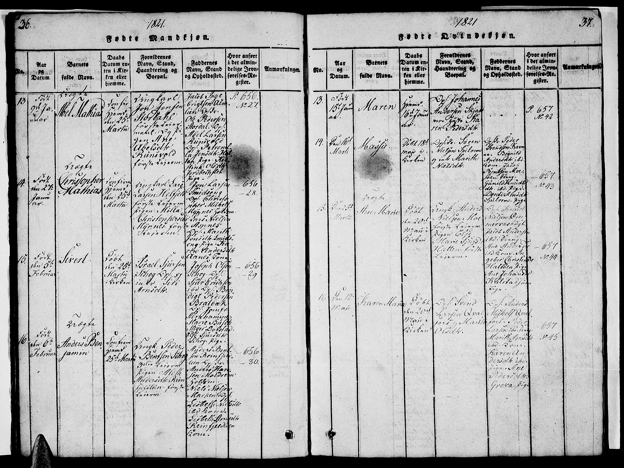 Ministerialprotokoller, klokkerbøker og fødselsregistre - Nordland, AV/SAT-A-1459/820/L0299: Parish register (copy) no. 820C01, 1820-1825, p. 36-37