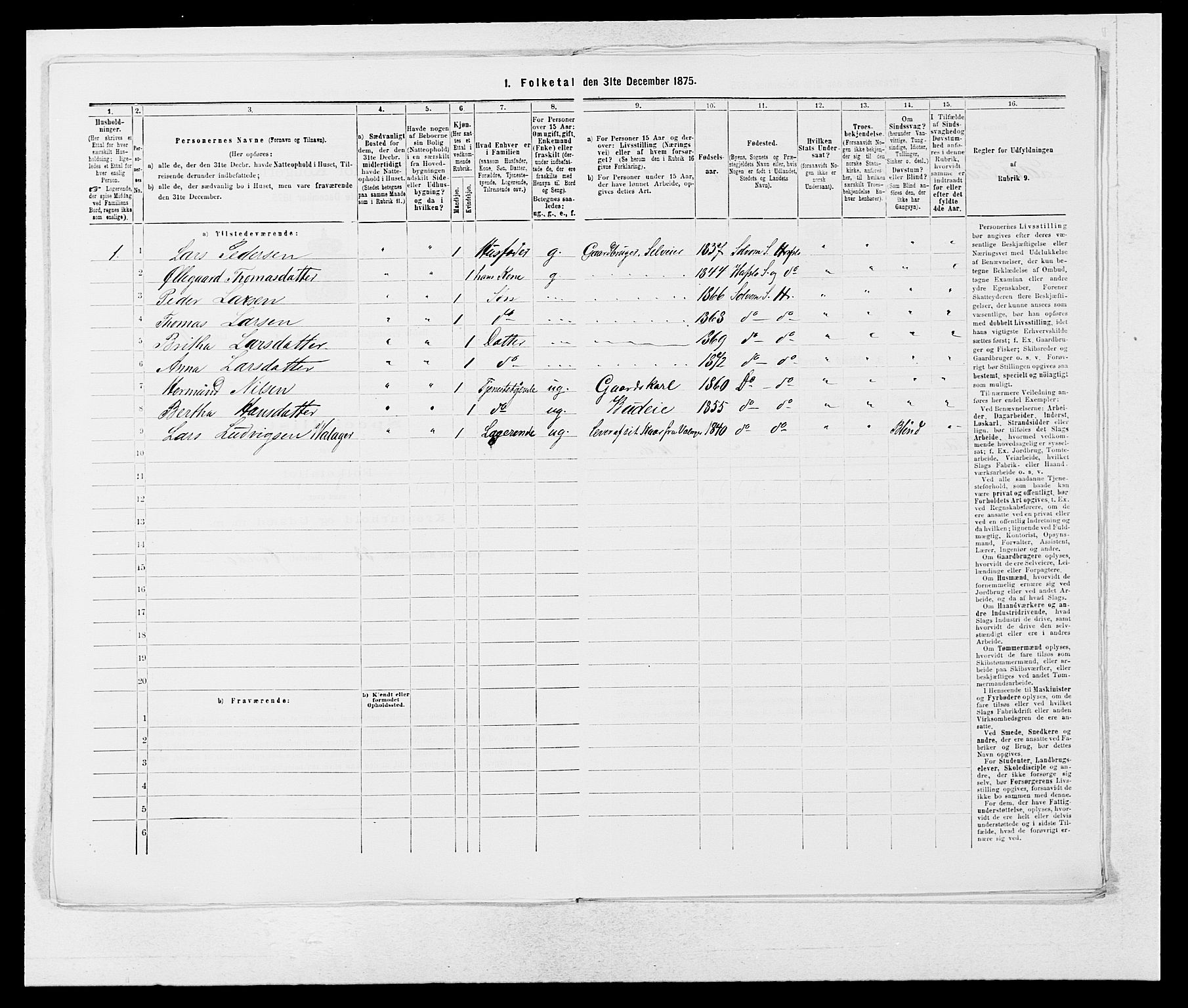 SAB, 1875 census for 1425P Hafslo, 1875, p. 839