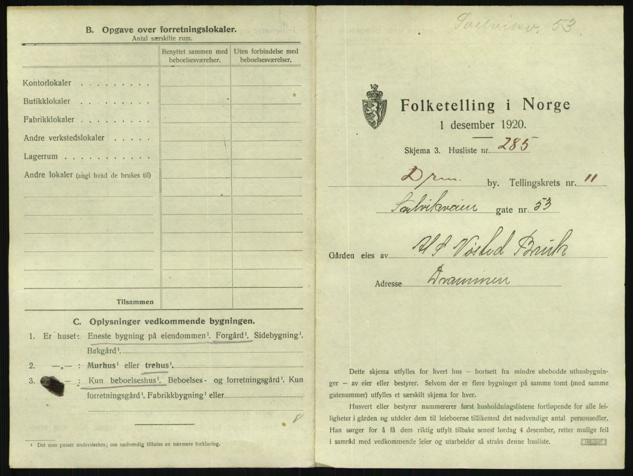 SAKO, 1920 census for Drammen, 1920, p. 5714