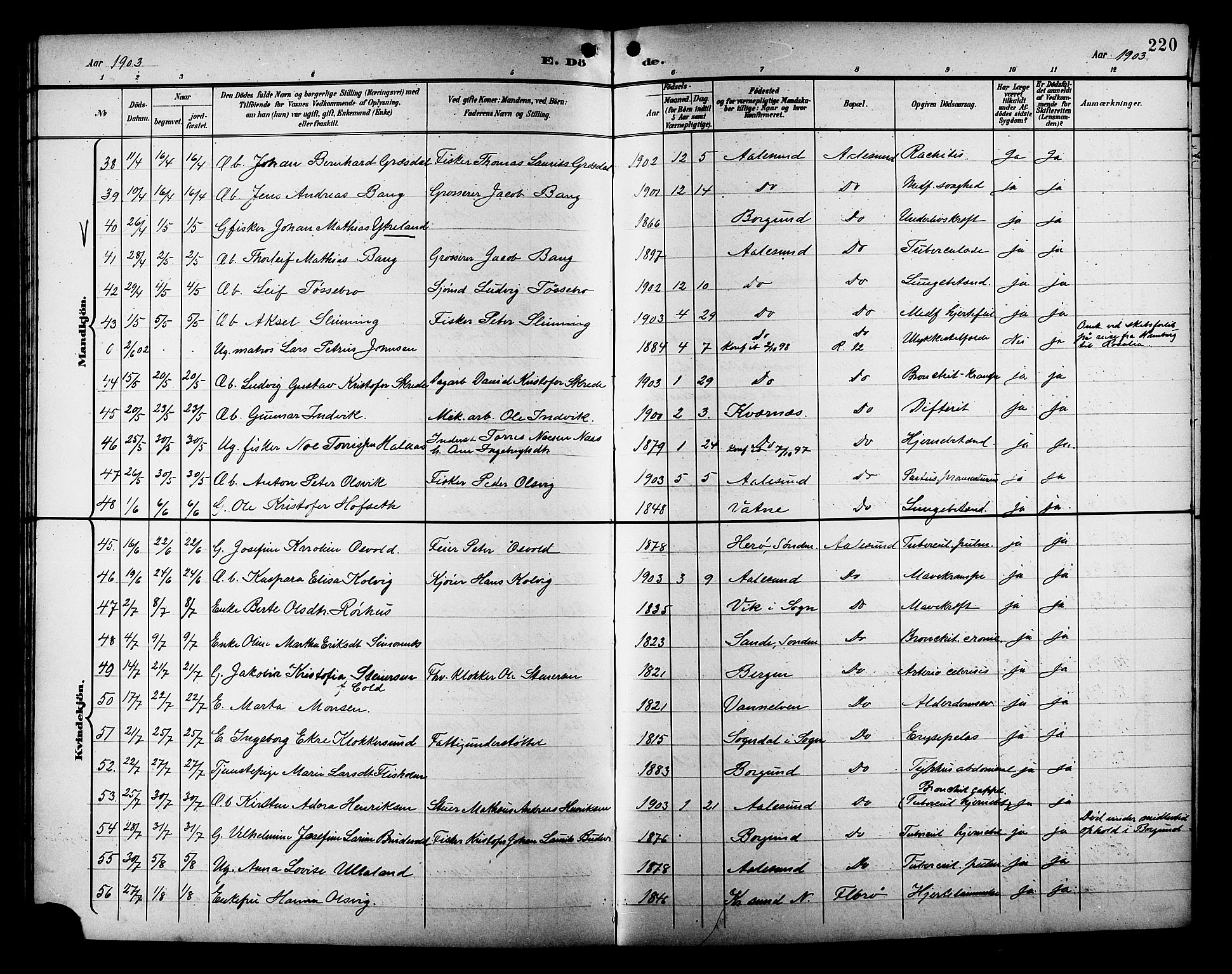 Ministerialprotokoller, klokkerbøker og fødselsregistre - Møre og Romsdal, AV/SAT-A-1454/529/L0469: Parish register (copy) no. 529C06, 1898-1906, p. 220