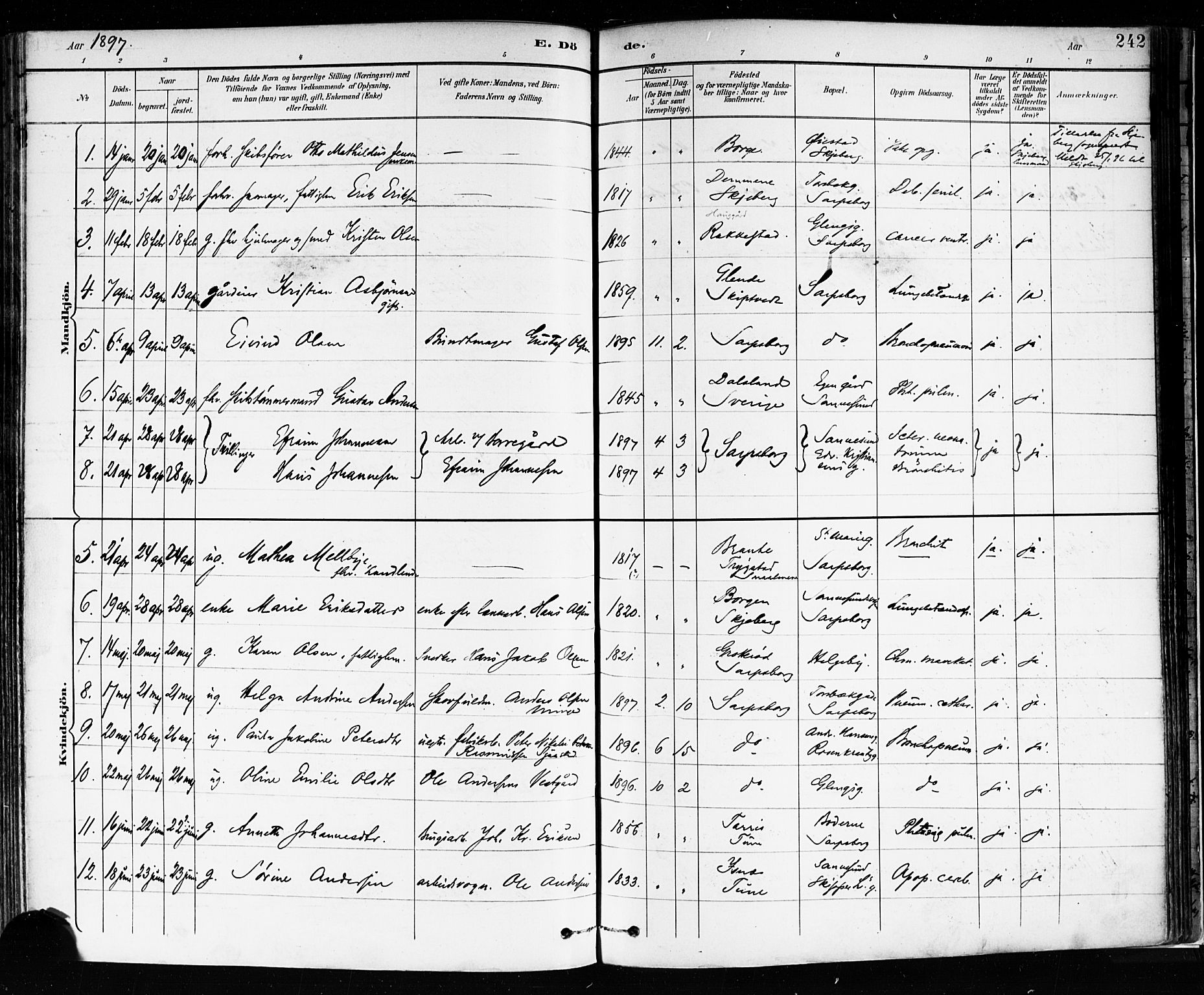 Sarpsborg prestekontor Kirkebøker, AV/SAO-A-2006/F/Fa/L0004: Parish register (official) no. 4, 1892-1899, p. 242