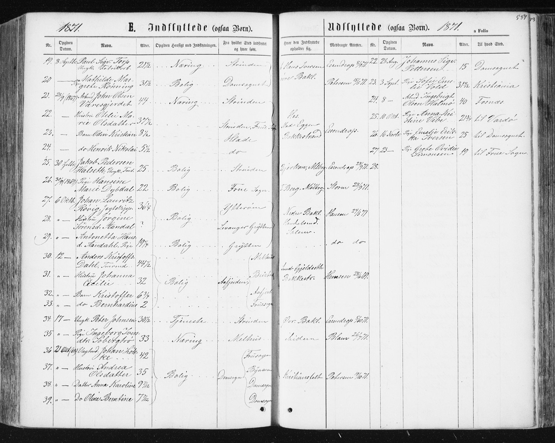 Ministerialprotokoller, klokkerbøker og fødselsregistre - Sør-Trøndelag, SAT/A-1456/604/L0186: Parish register (official) no. 604A07, 1866-1877, p. 587