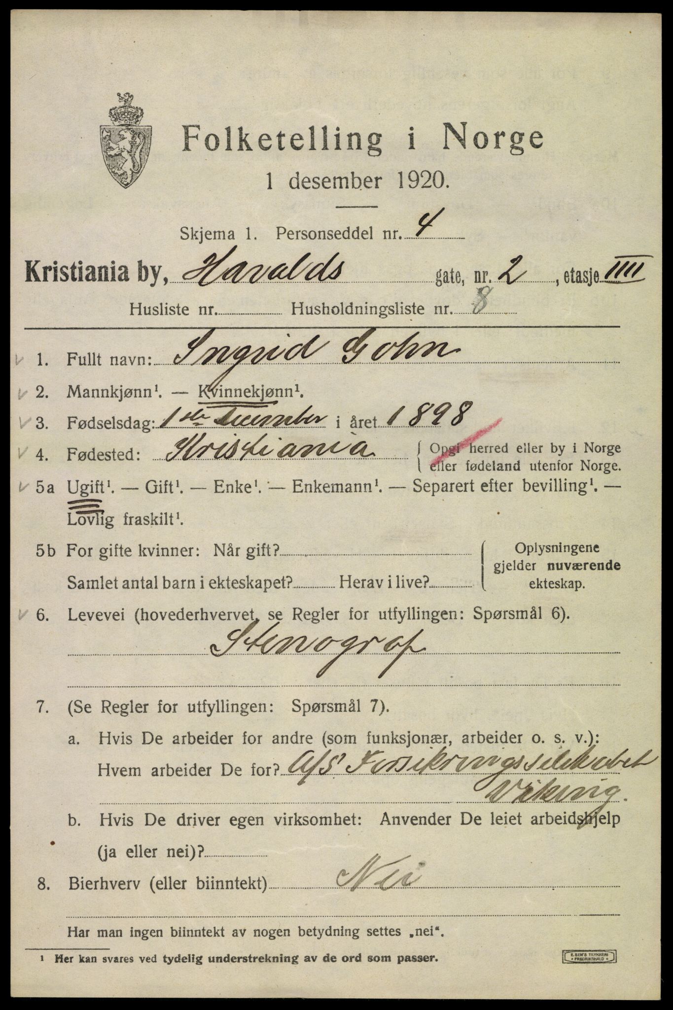 SAO, 1920 census for Kristiania, 1920, p. 271097