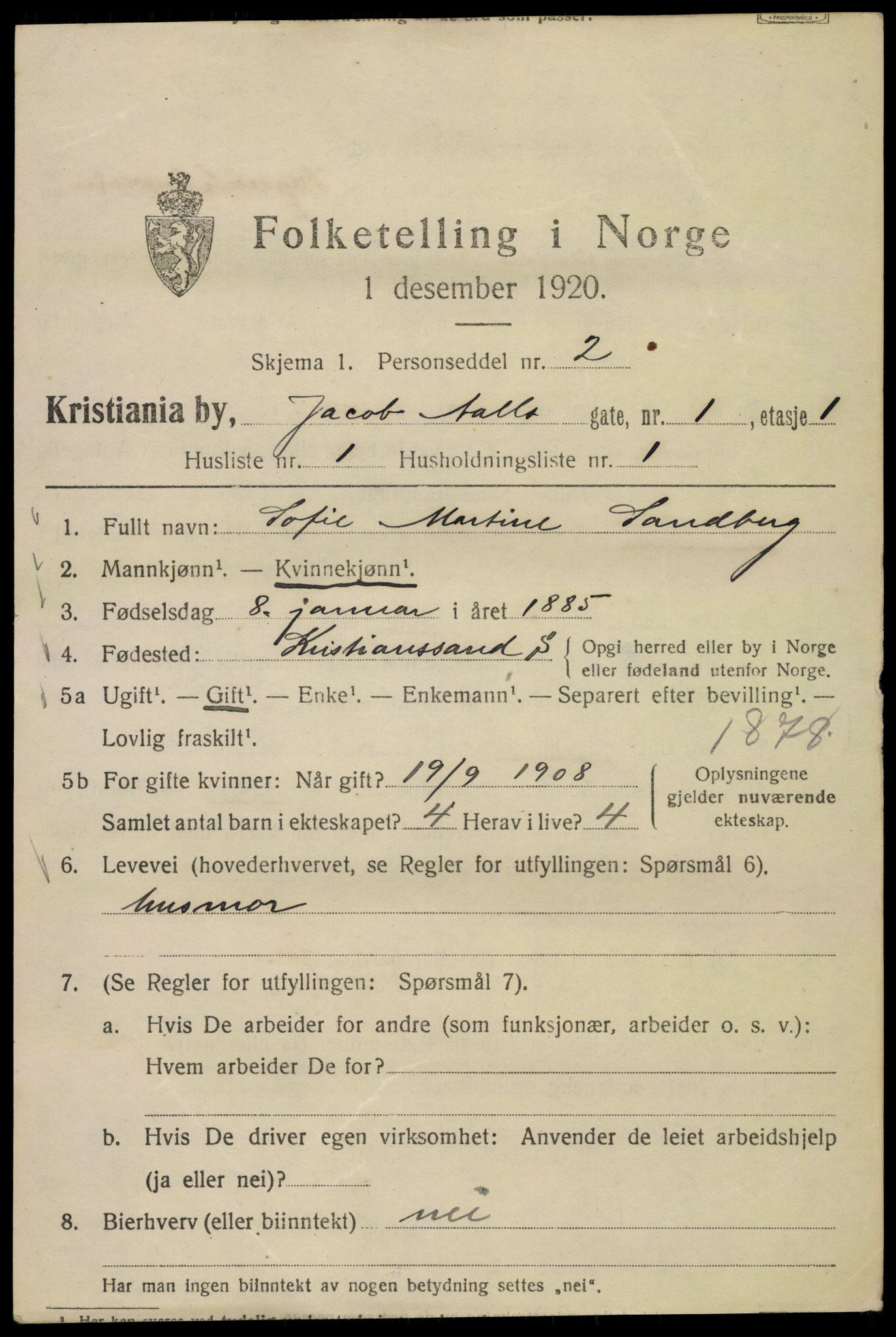 SAO, 1920 census for Kristiania, 1920, p. 312767