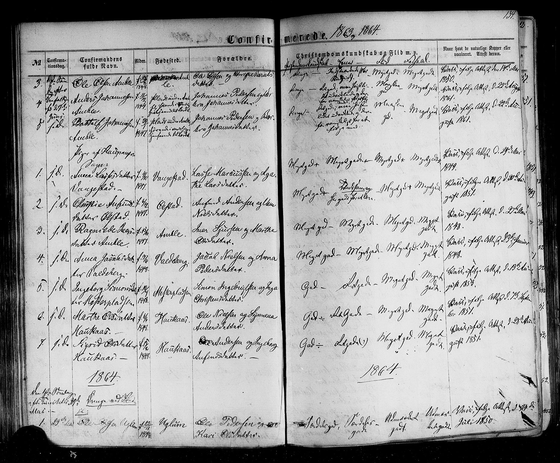 Sogndal sokneprestembete, SAB/A-81301/H/Haa/Haaa/L0013: Parish register (official) no. A 13, 1859-1877, p. 134